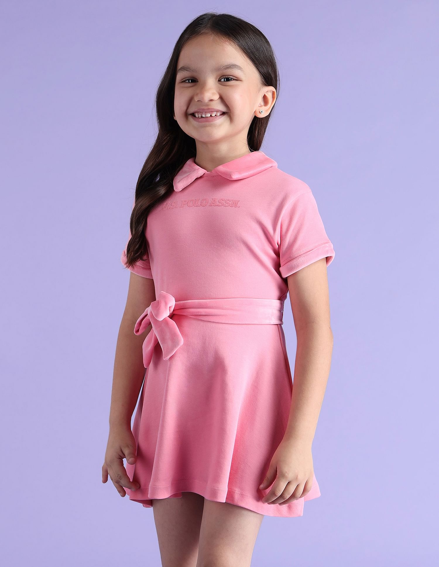 U.S. Polo Assn. Kids Girls Solid Mini Skater Dress