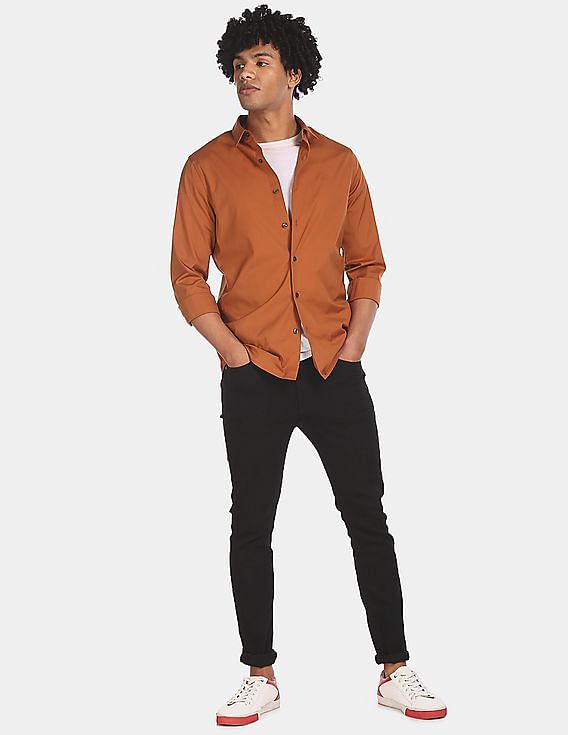 Buy Calvin Klein Men Rust Slim Fit Solid Casual Shirt NNNOW