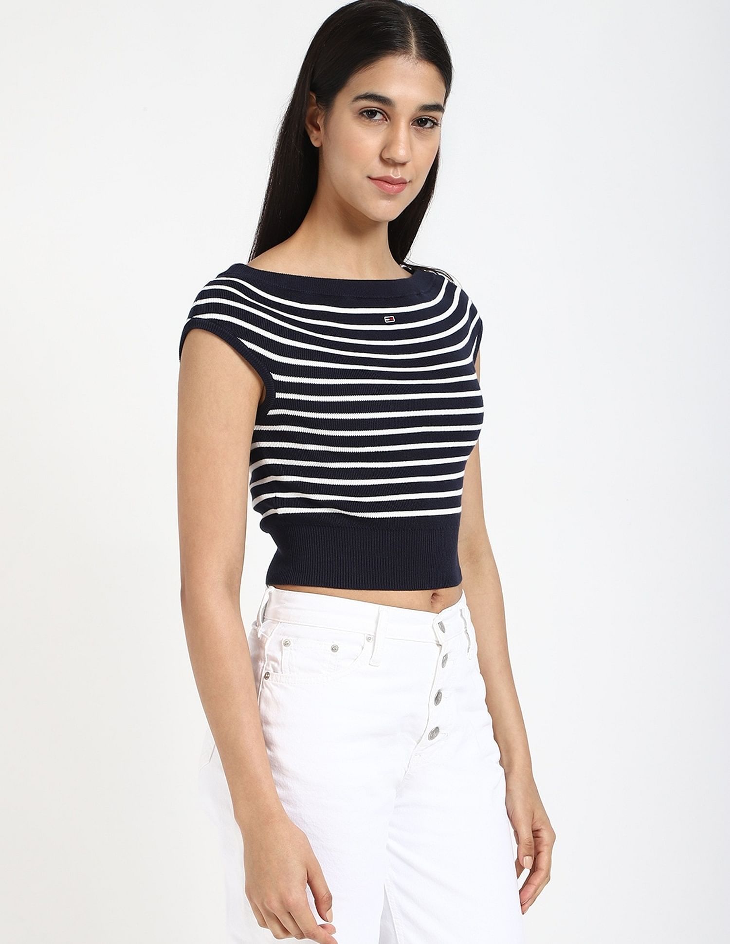Tommy Hilfiger Slim-Fit Cotton Boat Neck Crop Top