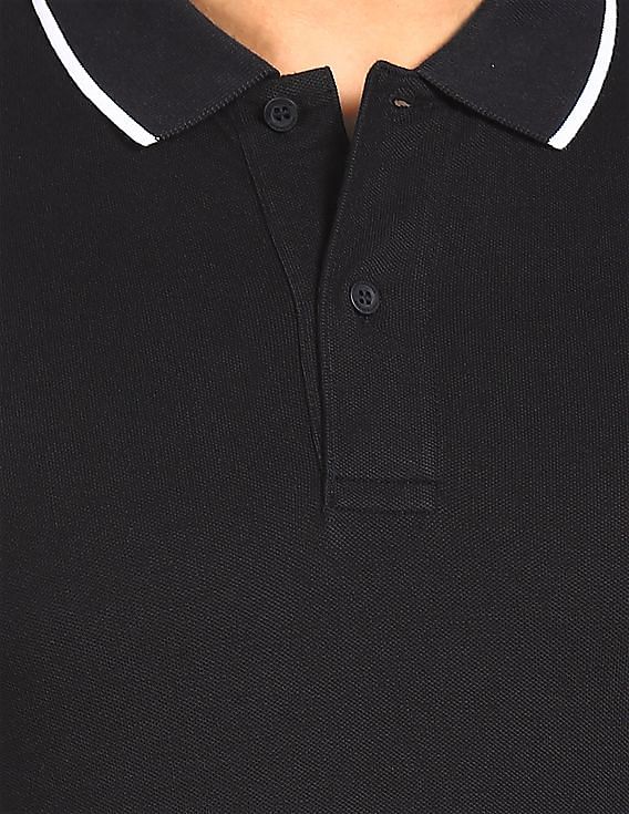 Calvin Klein Men Black Slim Fit Tipped Polo Shirt