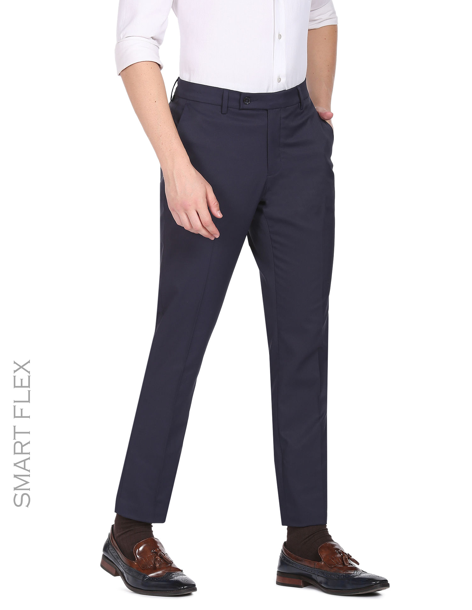 Arrow Navy Blue Solid Slim Fit Formal Trouser 5300105htm  Buy Arrow Navy  Blue Solid Slim Fit Formal Trouser 5300105htm online in India