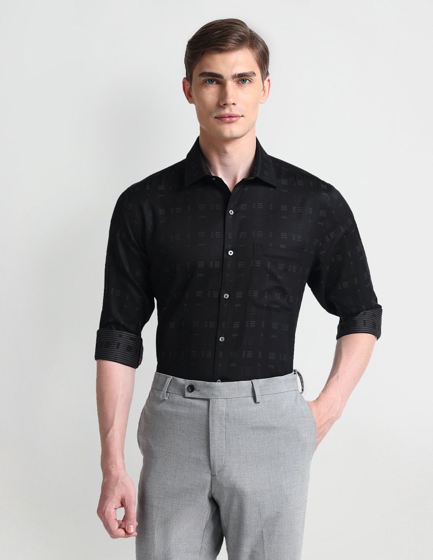 Arrow Patterned Dobby Cotton Shirt
