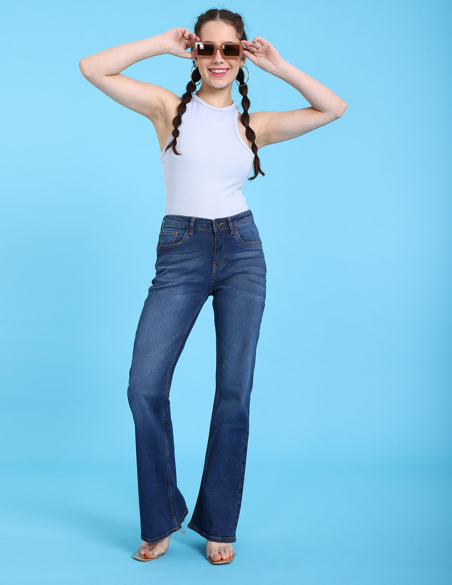 Buy Flying Machine Women Blue Straight Fit High Rise Light Fade Stretchable  Jeans - Jeans for Women 20476340 | Myntra