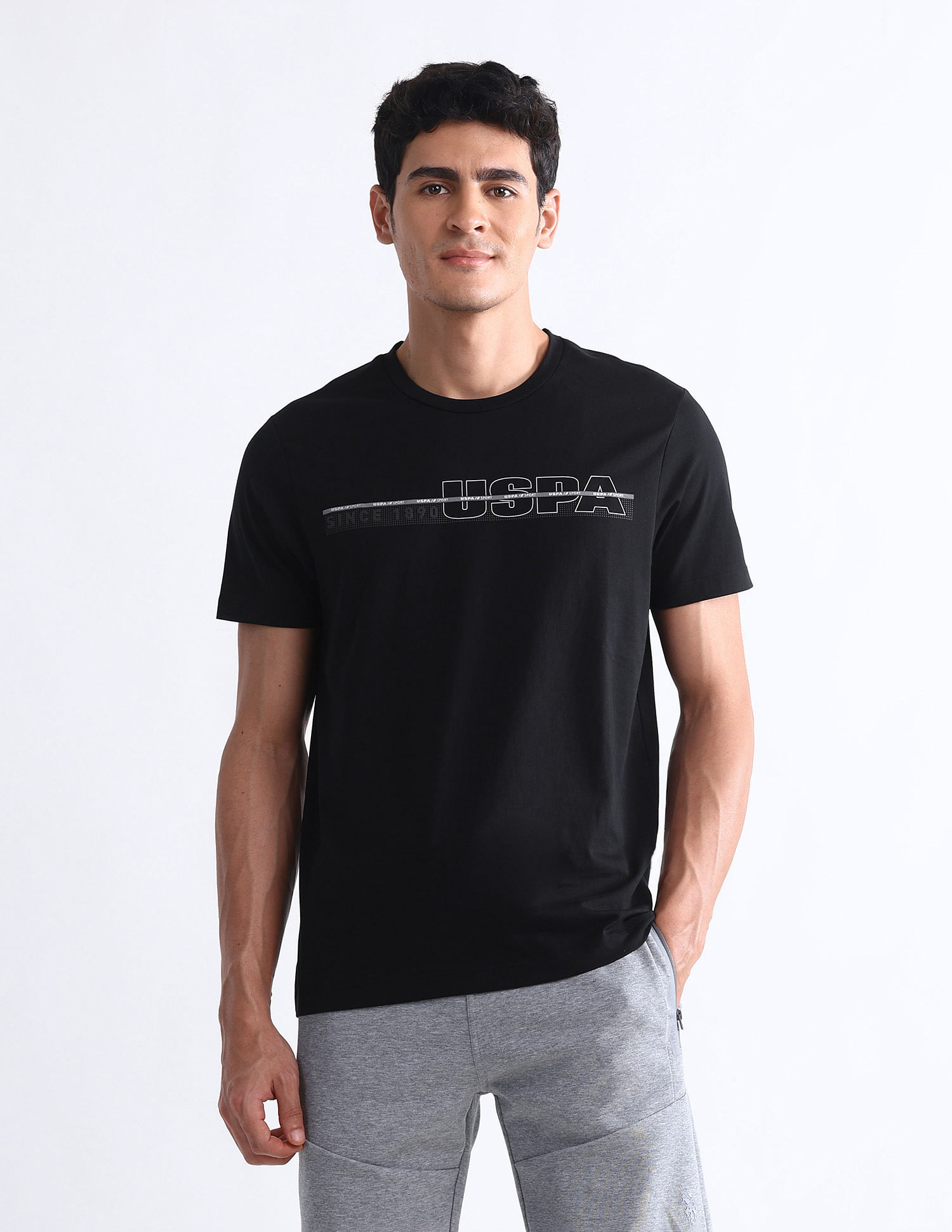 USPA Active Brand Printed Slim Fit Active T-Shirt