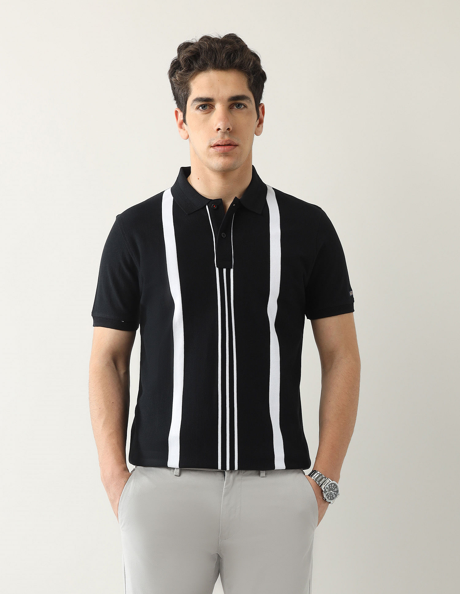 Arrow Sport Pure Cotton Vertical Striped Polo Shirt