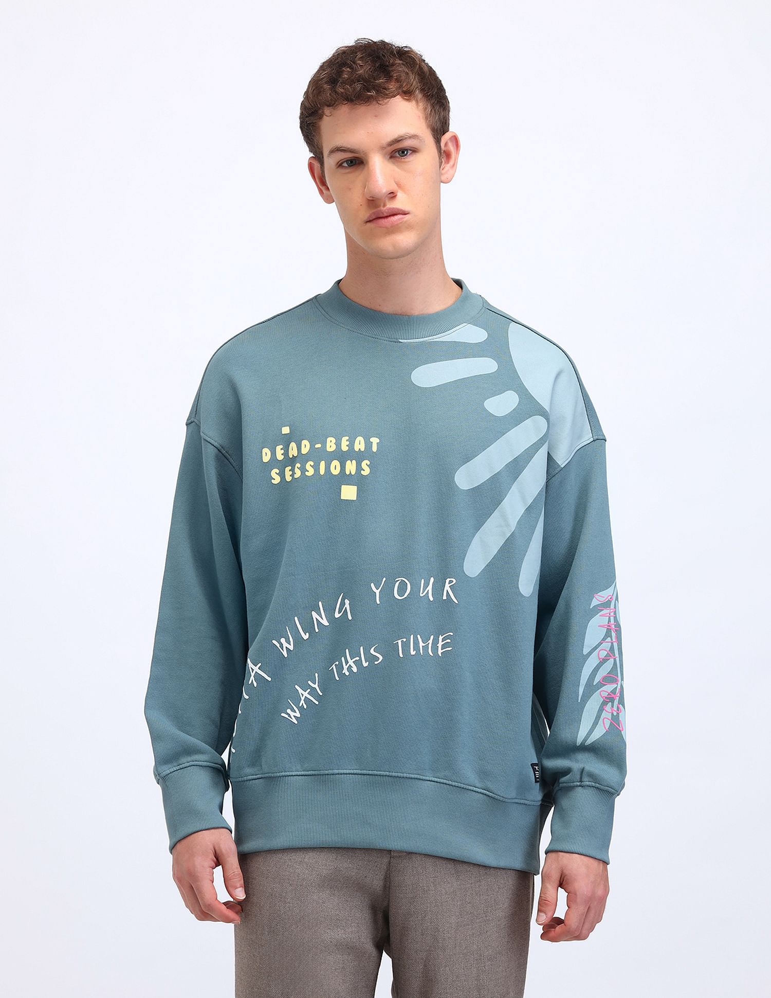 Flying Machine Oversized Fit Graphic Printed Sweatshirt