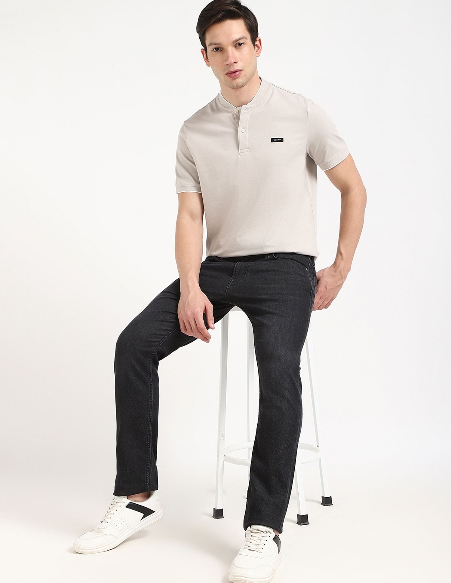 Calvin Klein Jeans Solid Slim-Fit Cotton Polo T-Shirt