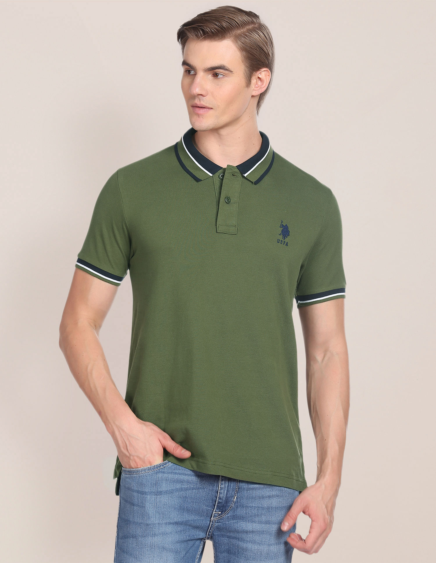 U.S. Polo Assn. Striped Collar Slim Fit Polo Shirt
