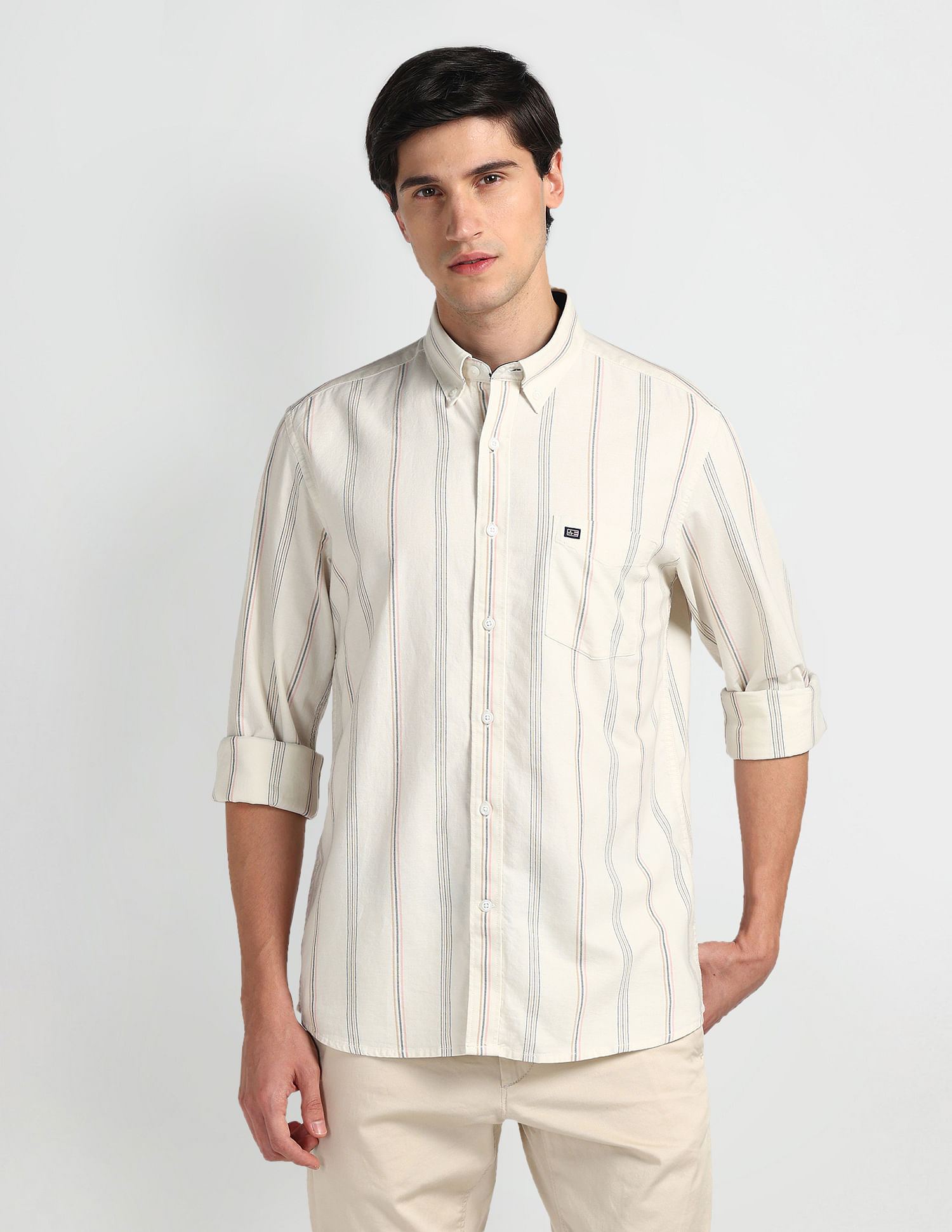 Arrow Sports Vertical Stripe Oxford Shirt