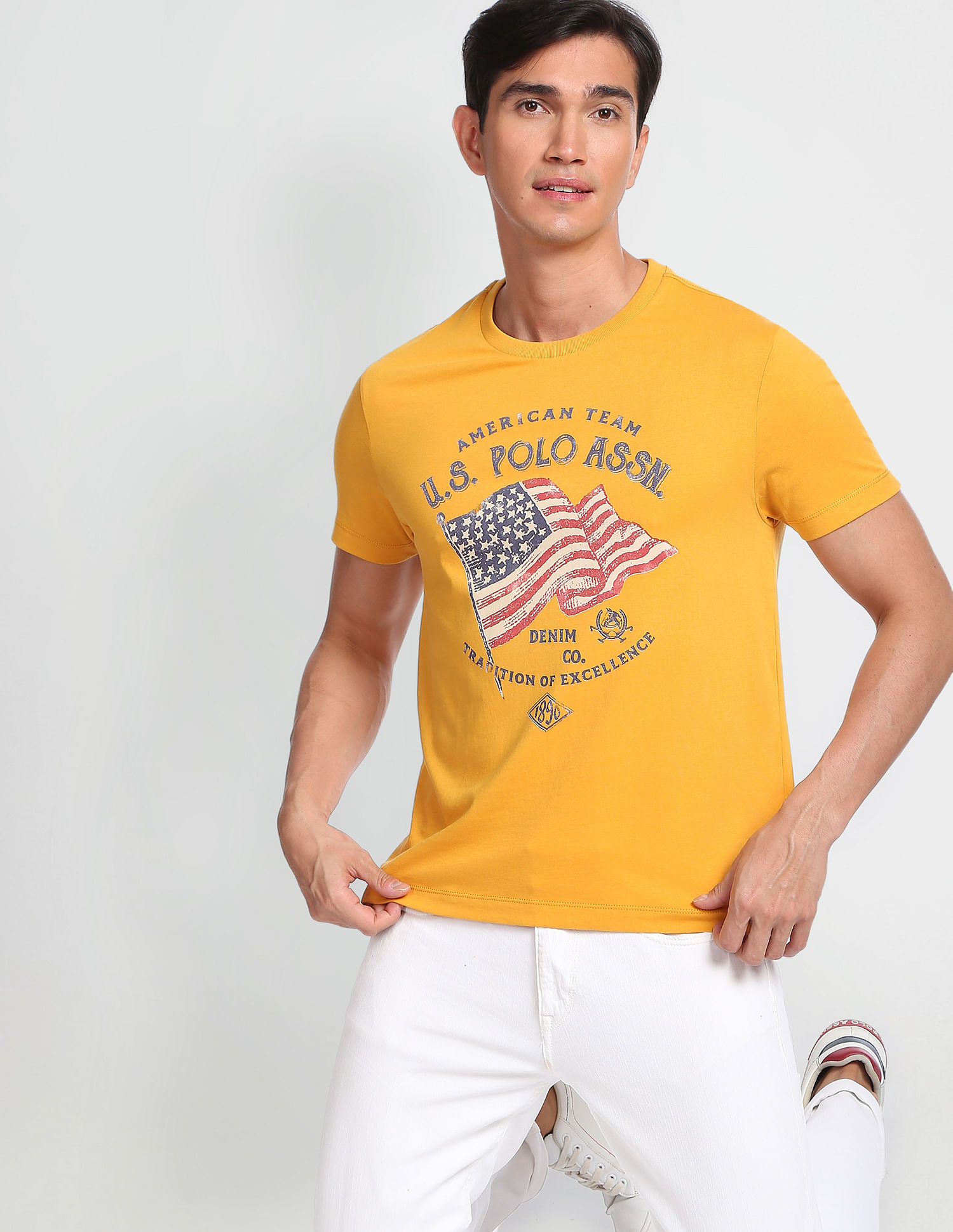 U.S. Polo Assn. Denim Co. Men Yellow Cotton Graphic Print T-Shirt