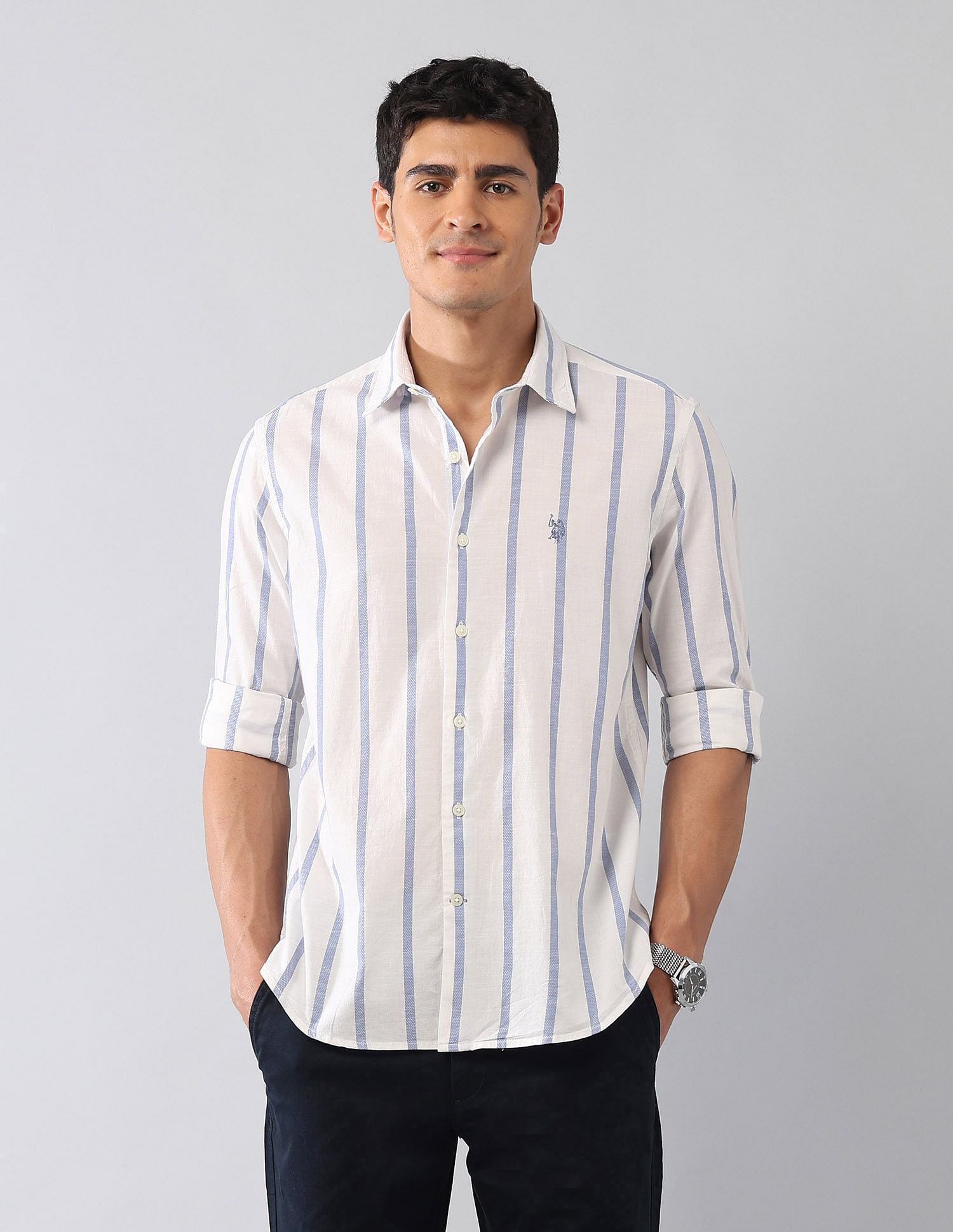 U.S. Polo Assn. Denim Co. Vertical Striped Dobby Regular Fit Shirt