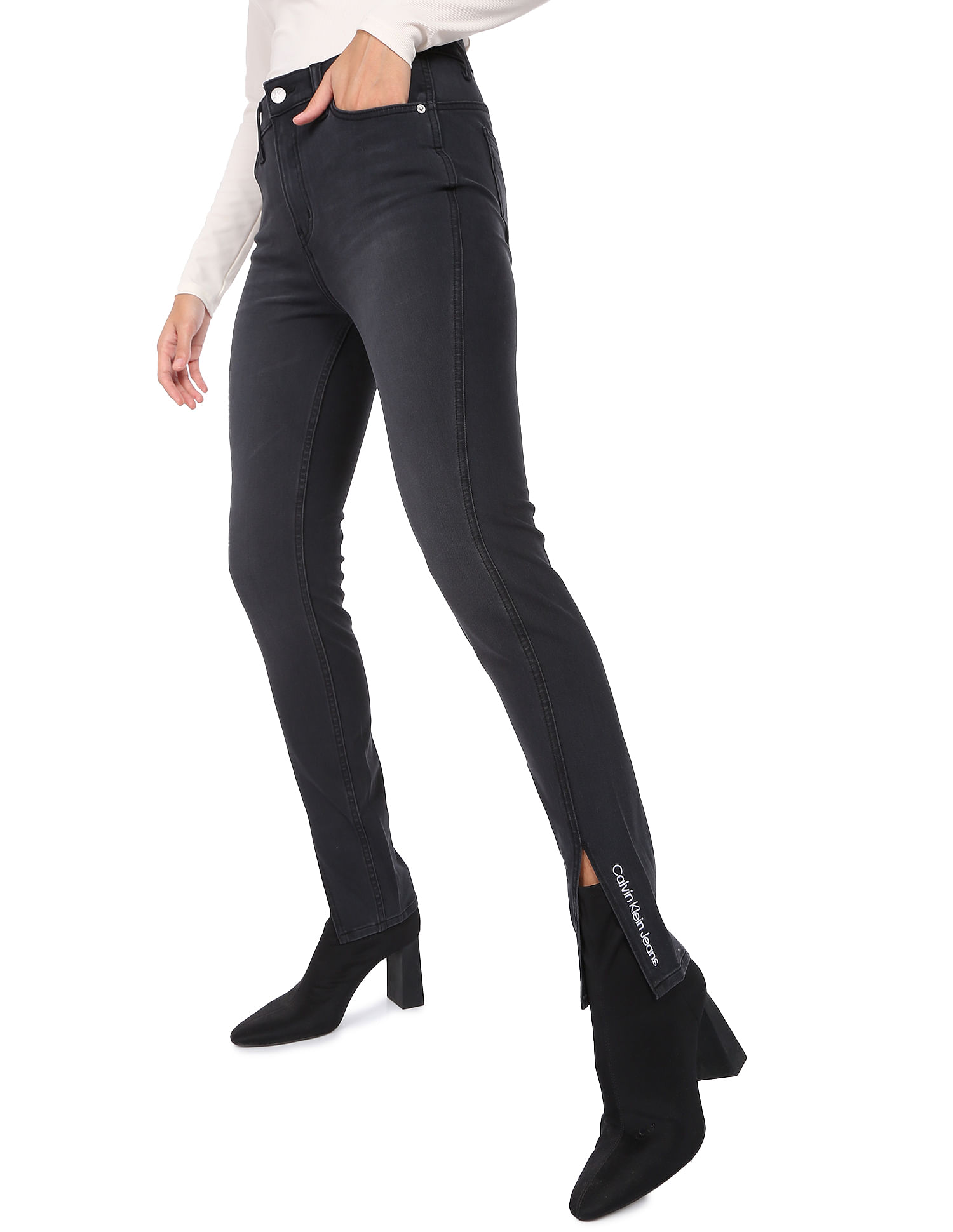 Calvin Klein Women Black Mid Rise Skinny Fit Jeans