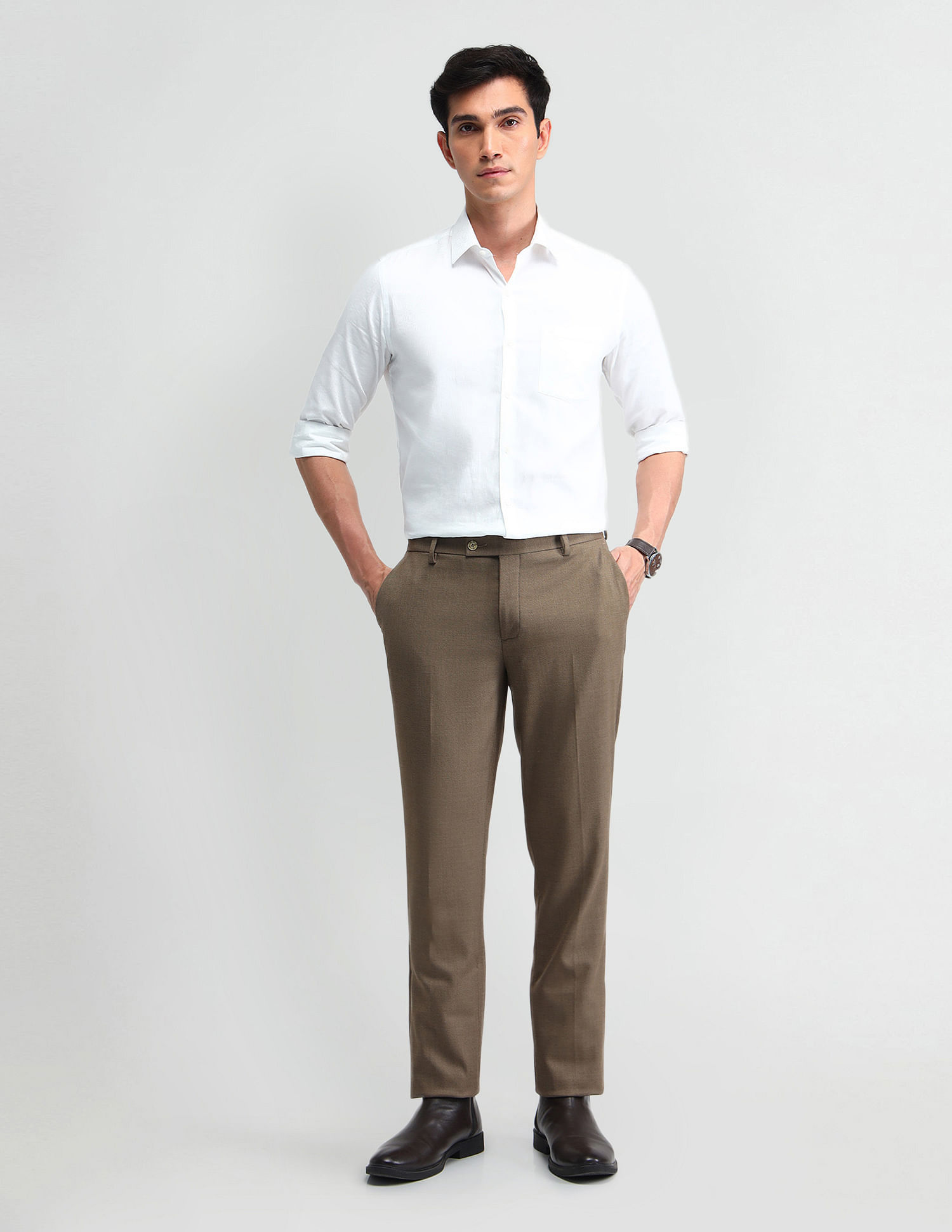 Arrow Regular Fit Solid Trousers