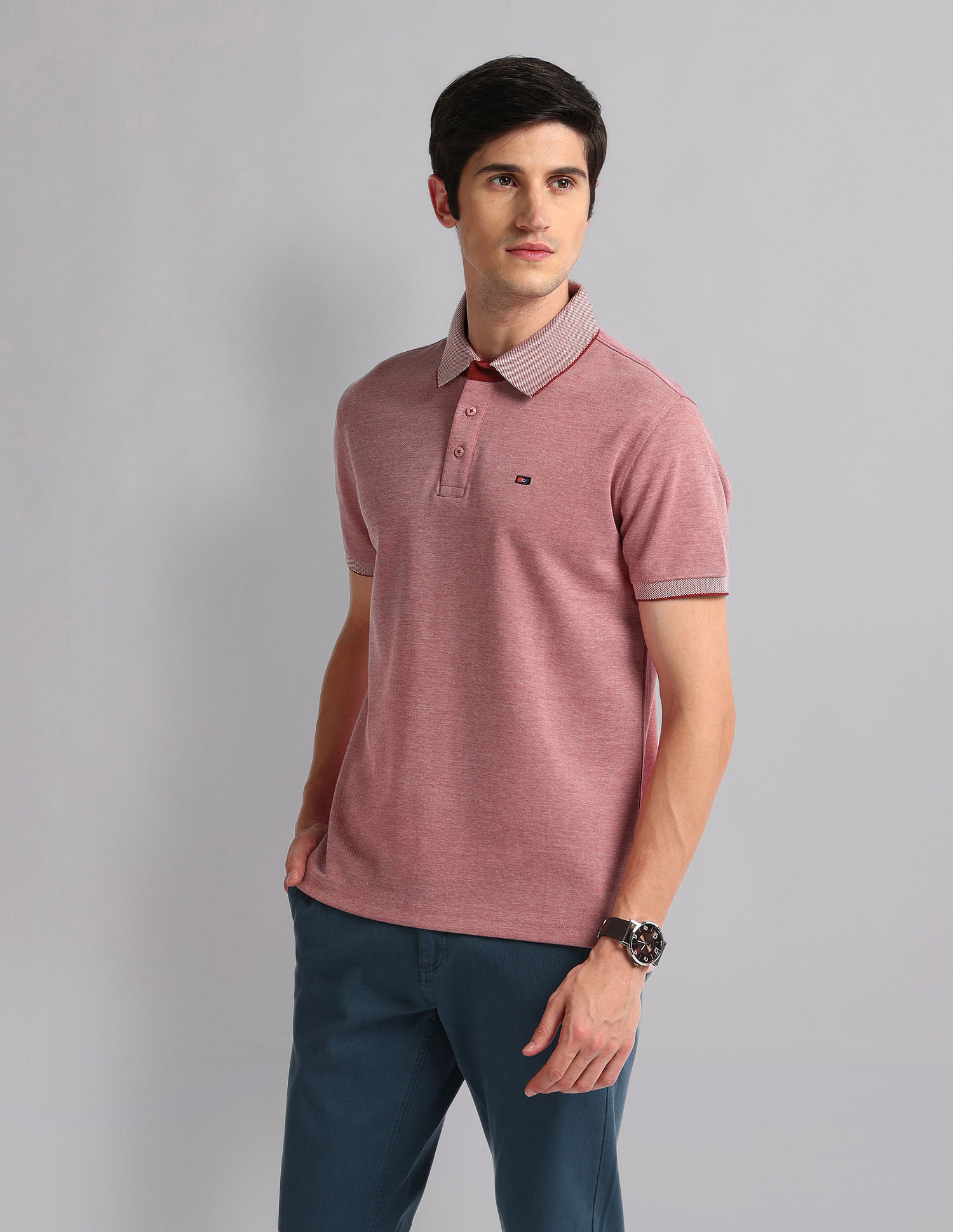 AD by Arvind Heathered Slim Fit Polo Shirt