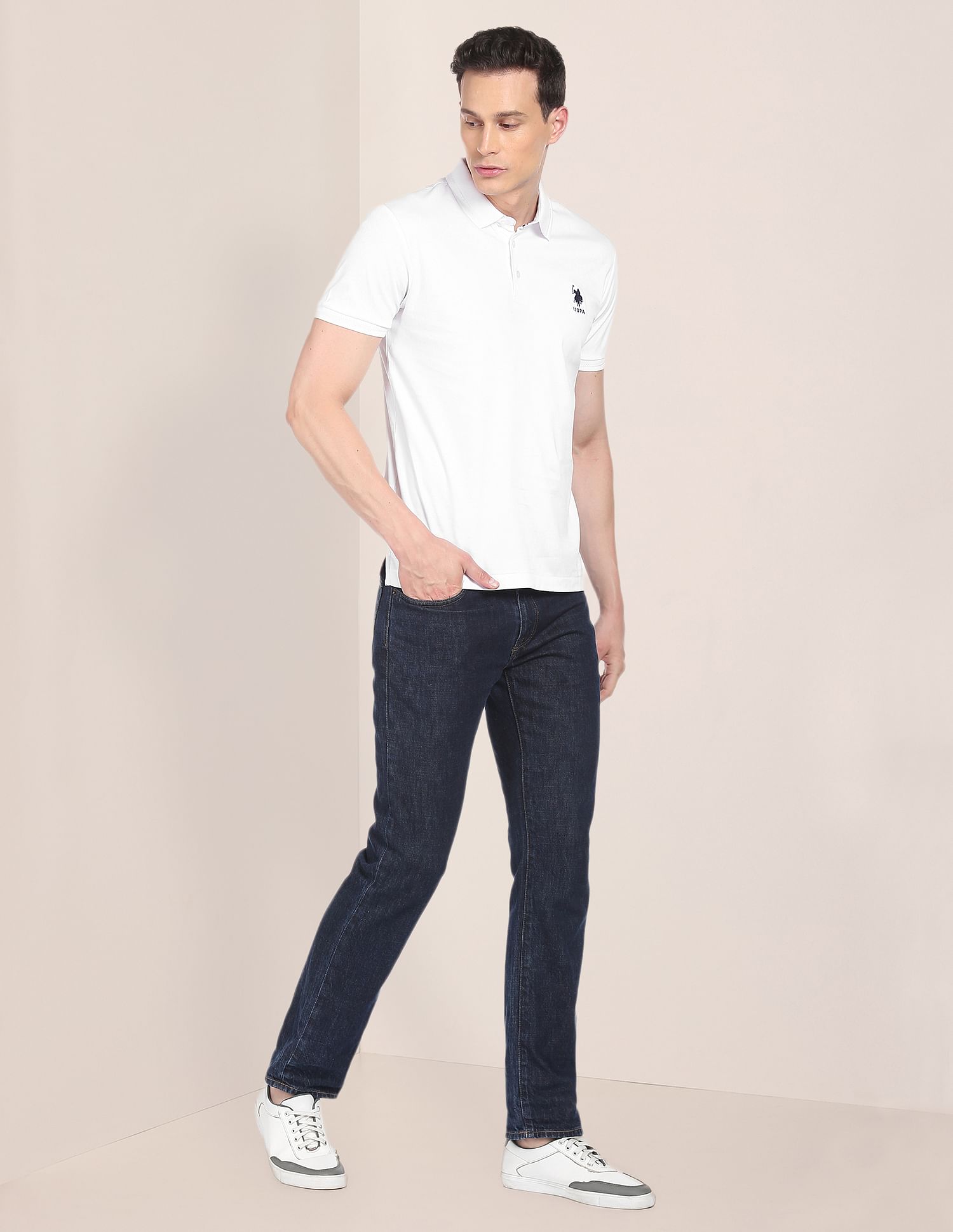 U.S. Polo Assn. Men White Solid Cotton Polo Shirt