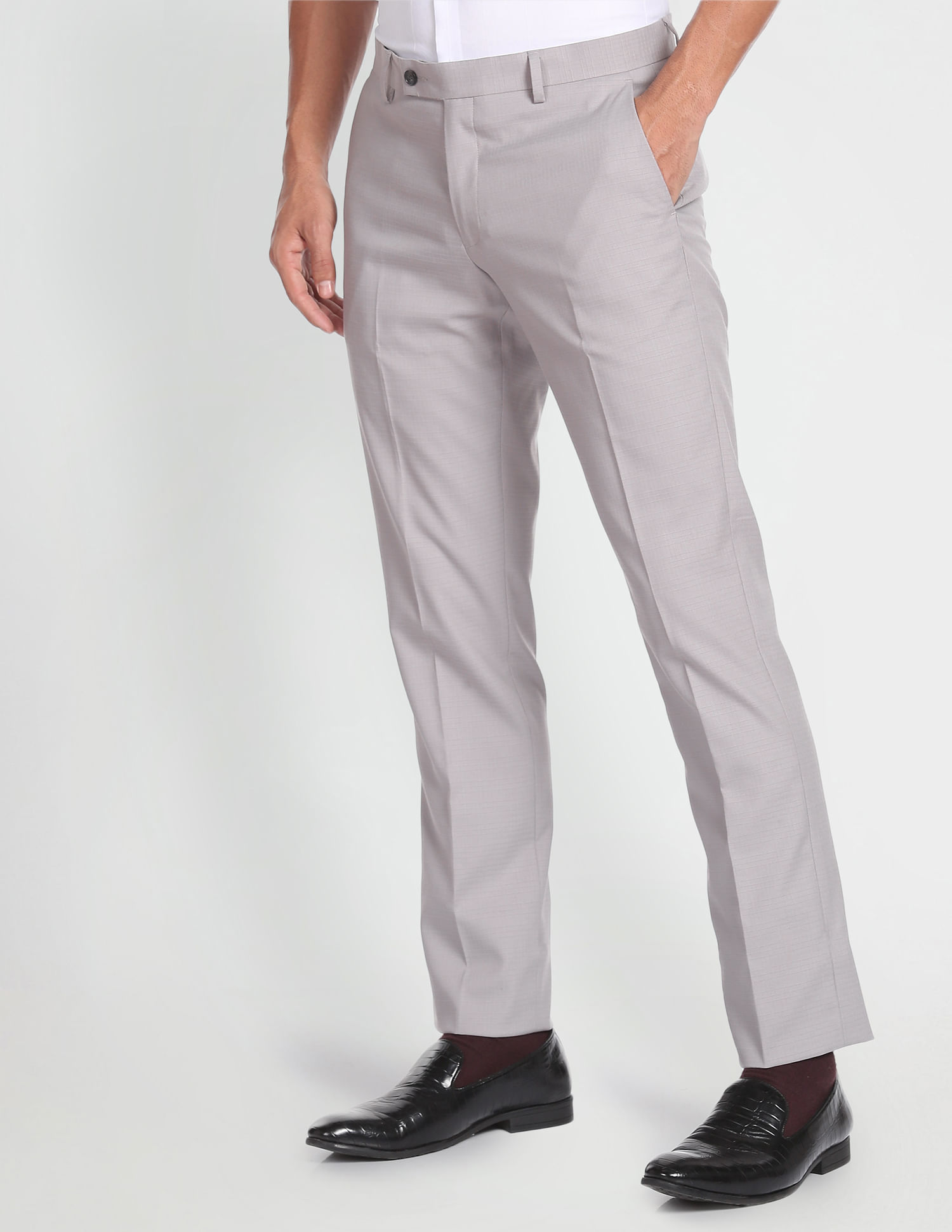 Buy Arrow Tailored Regular Fit Checked Formal Trousers