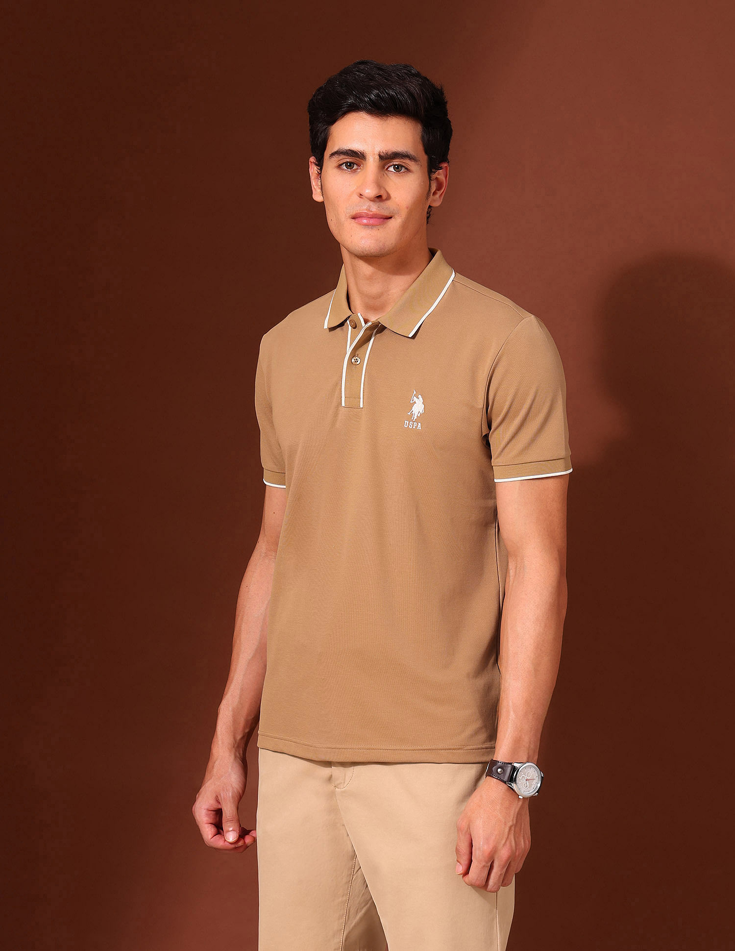 U.S. Polo Assn. Solid Slim Fit Varsity Polo Shirt