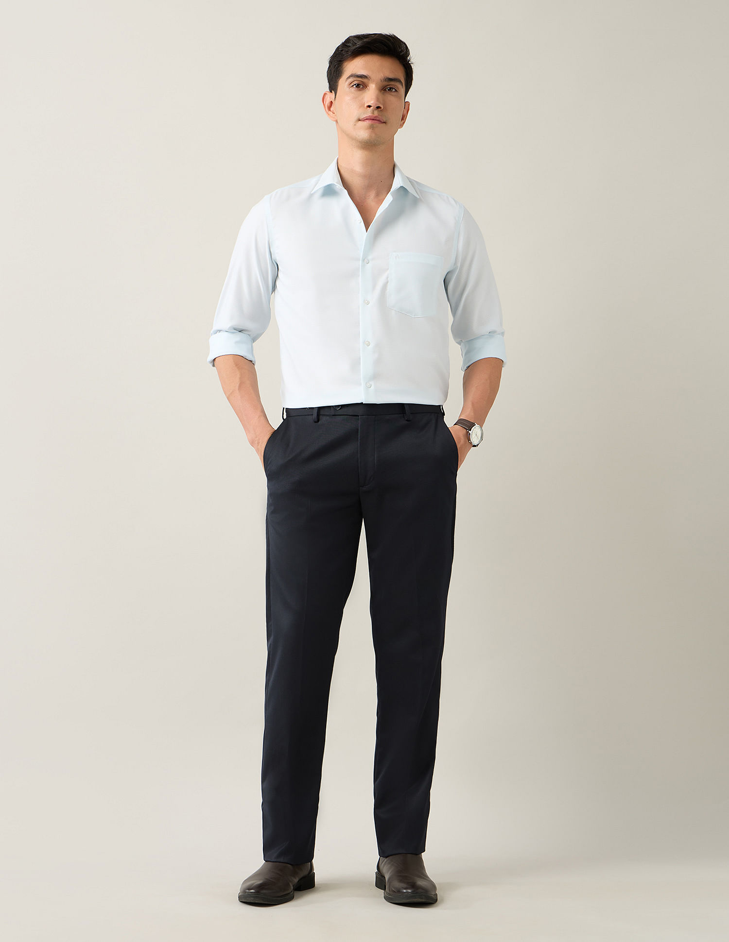 Arrow Straight Fit Mid Rise Trousers