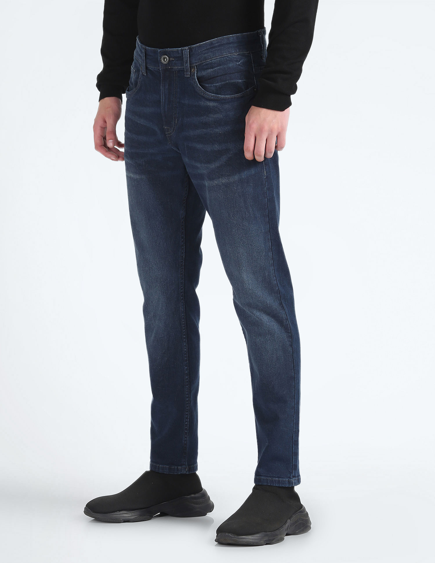 Flying Machine Stone Wash Slash Slim Tapered Fit Jeans