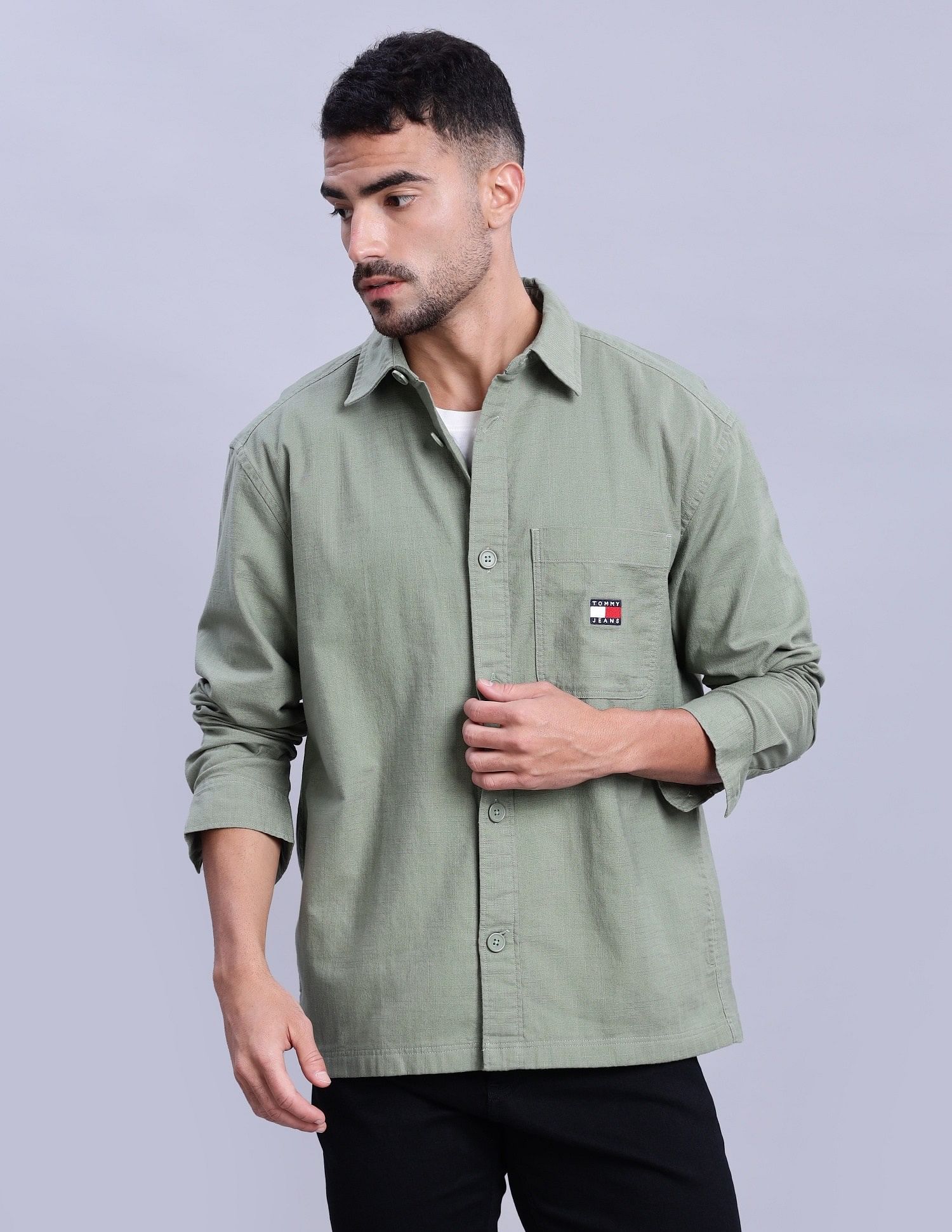 Tommy Hilfiger Solid Oversized-Fit Woven Shirts