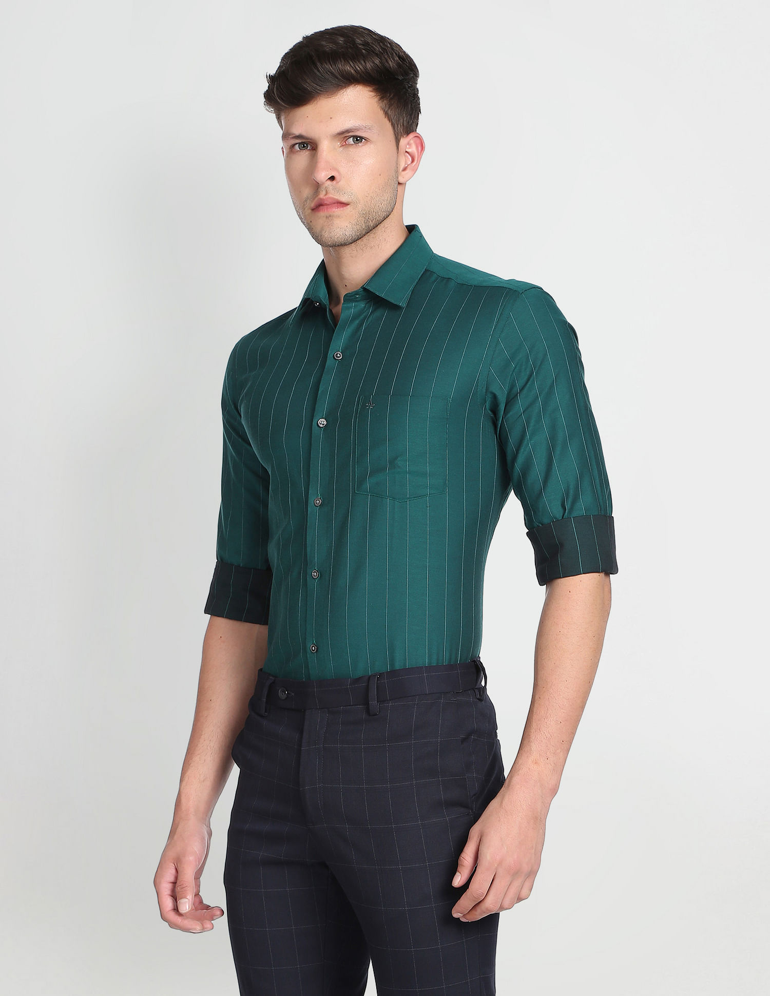 Buy Arrow Men Dark Green Slim Fit Patterned Formal Shirt - NNNOW.com