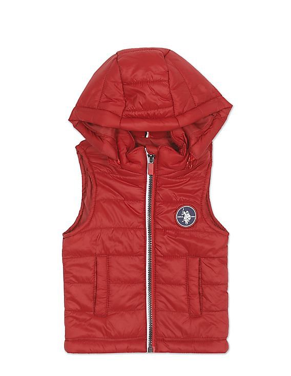 Red sleeveless puffer on sale jacket