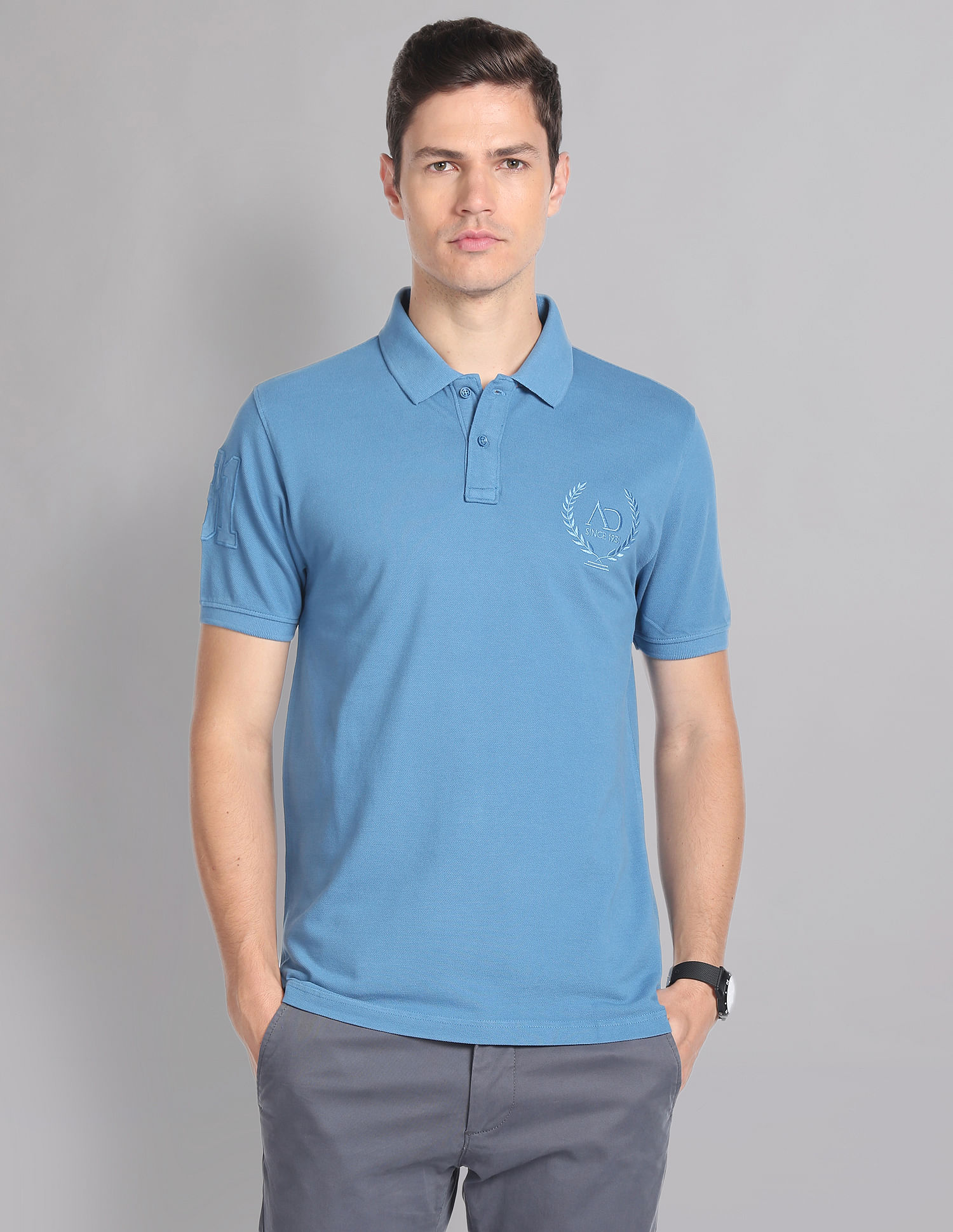 AD by Arvind Embroidered Logo Cotton Polo Shirt