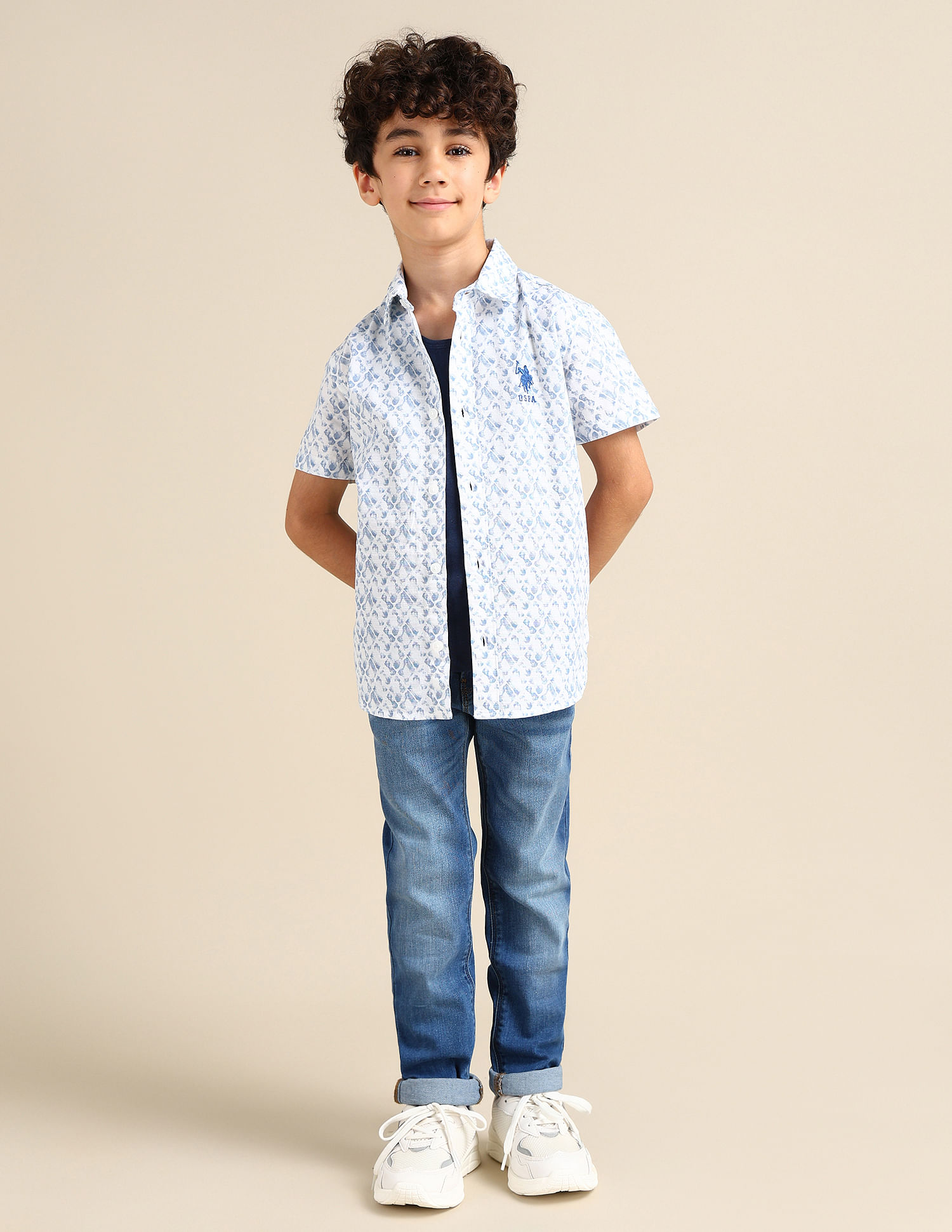 U.S. Polo Assn. Kids Boys Regular Fit Abstract Printed Shirt