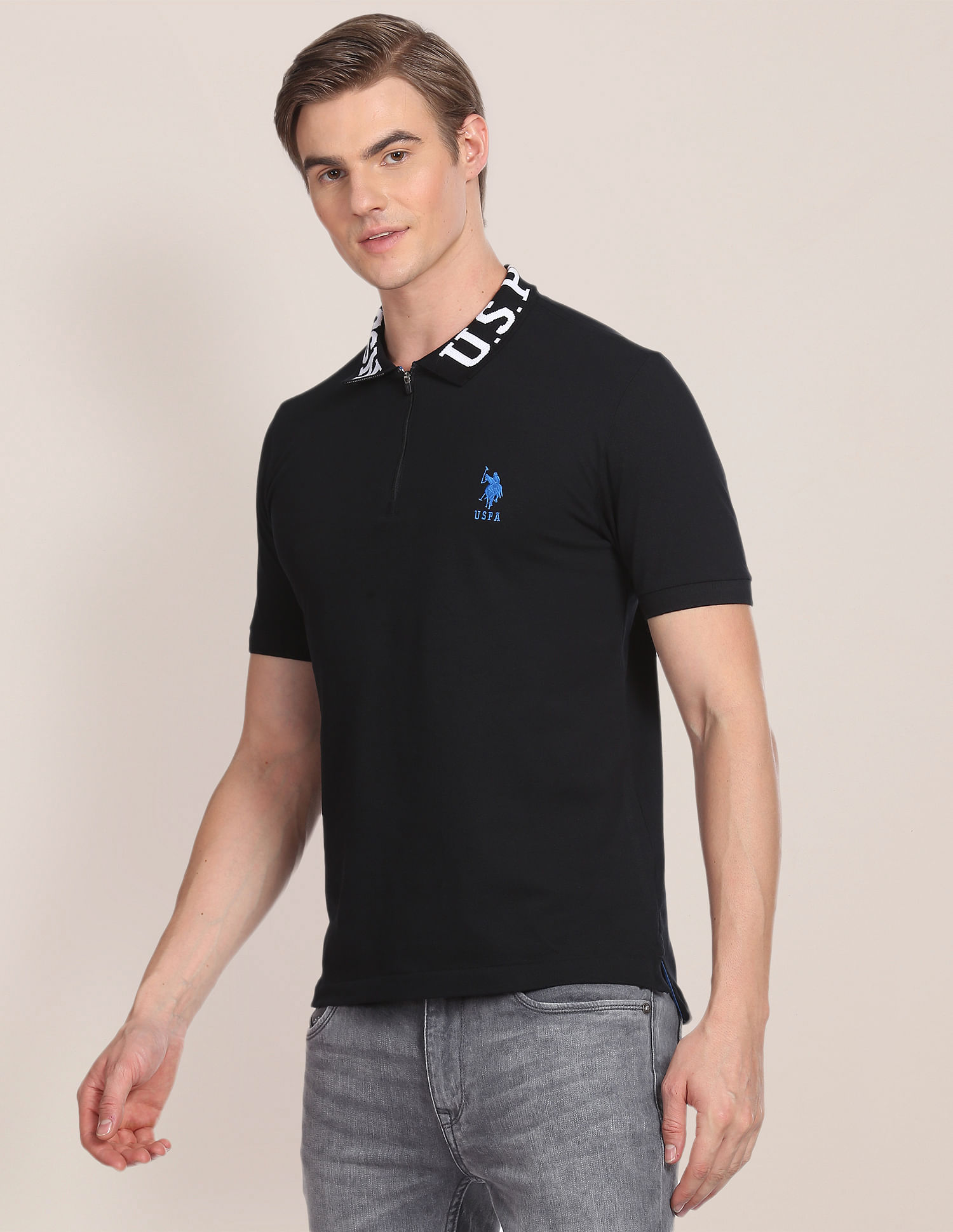U.S. Polo Assn. Branded Collar Slim Fit Polo Shirt