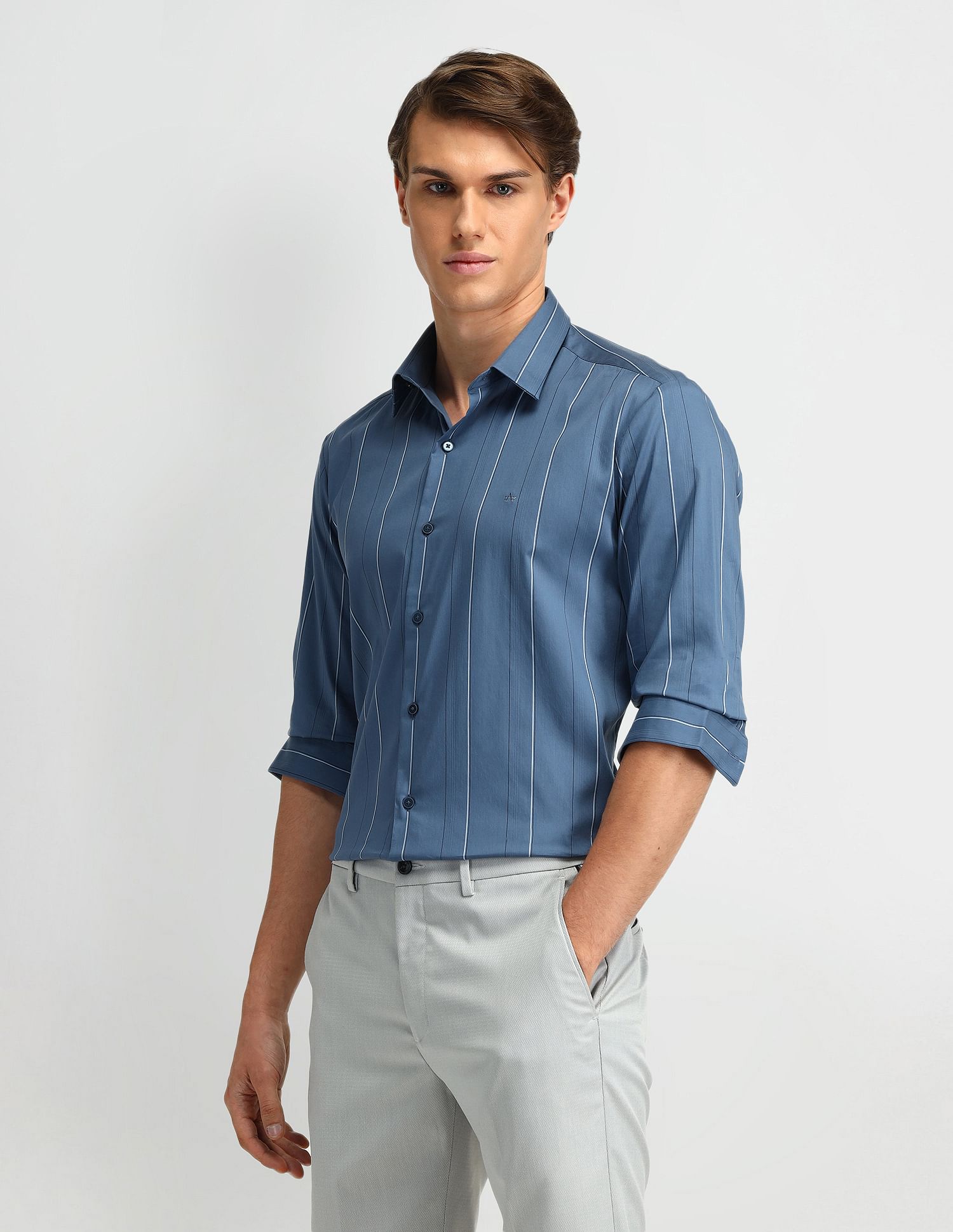 Arrow Newyork Manhattan Slim Fit Vertical Striped Shirt