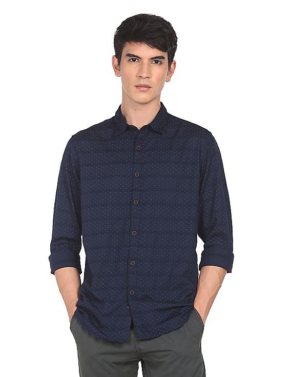 Flying Machine Spread Collar Geometric Print Shirt