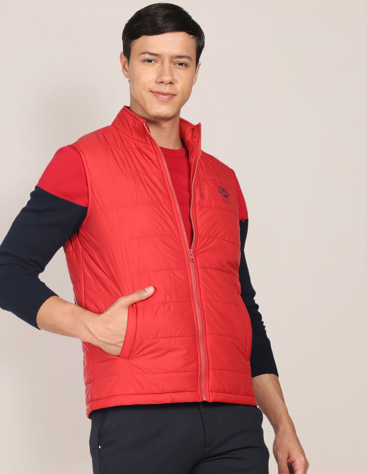 Buy U.S. Polo Assn. High Neck Solid Polyester Padded Jacket - NNNOW.com