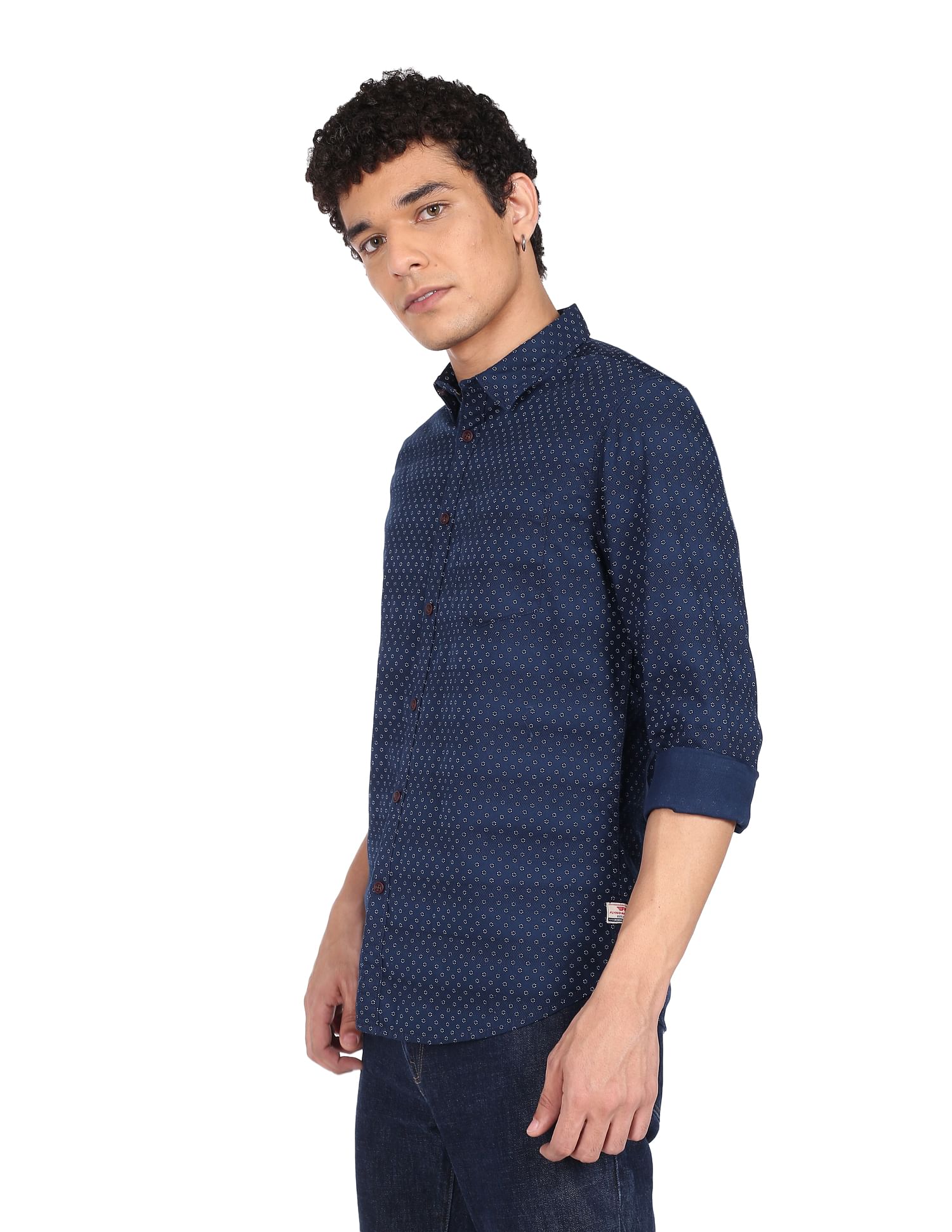 Flying Machine Geometric Print Cotton Shirt