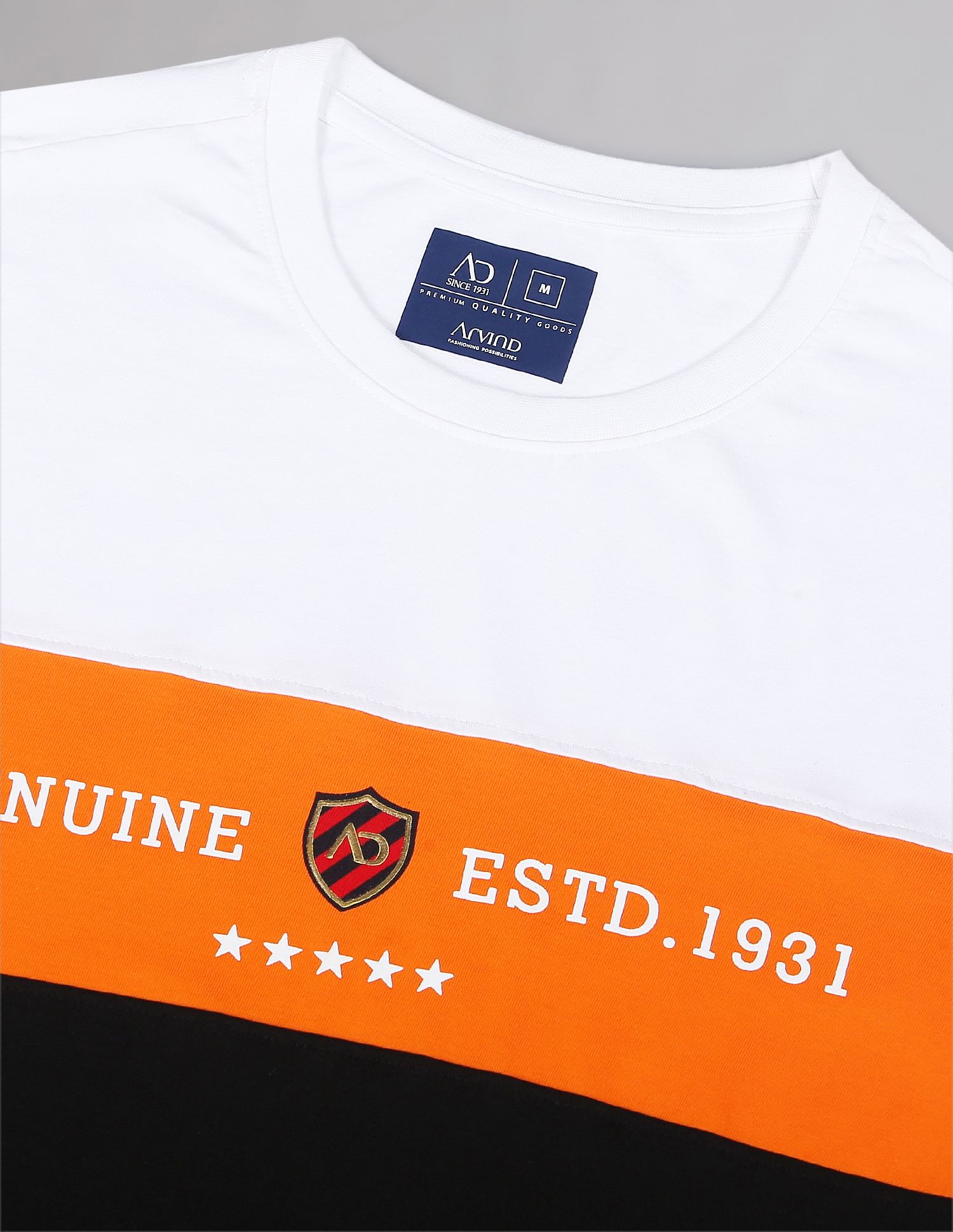 AD by Arvind Colour Block Cotton T-Shirt