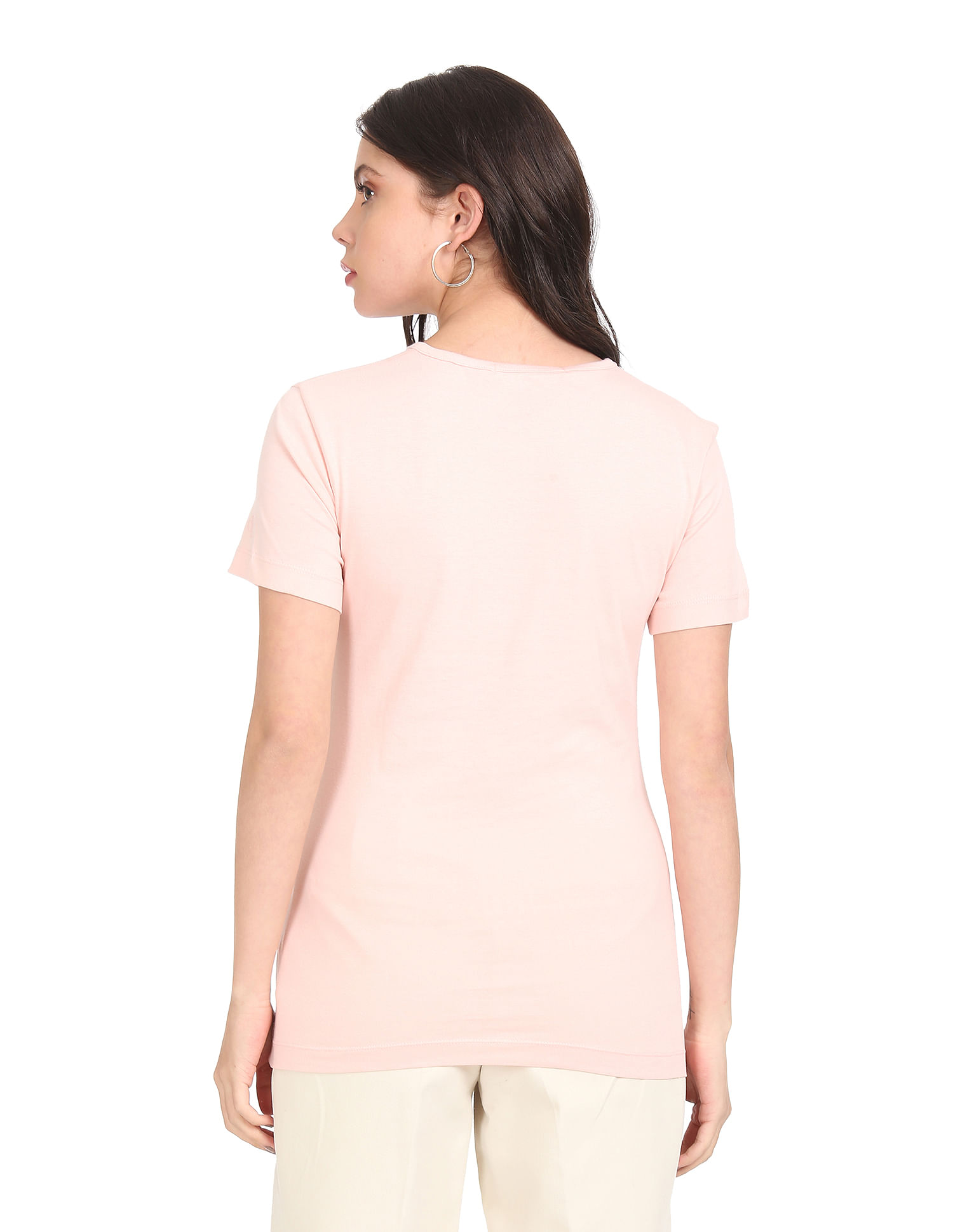 Calvin Klein Jeans Women Pink Pure Cotton Logo Print T-Shirt