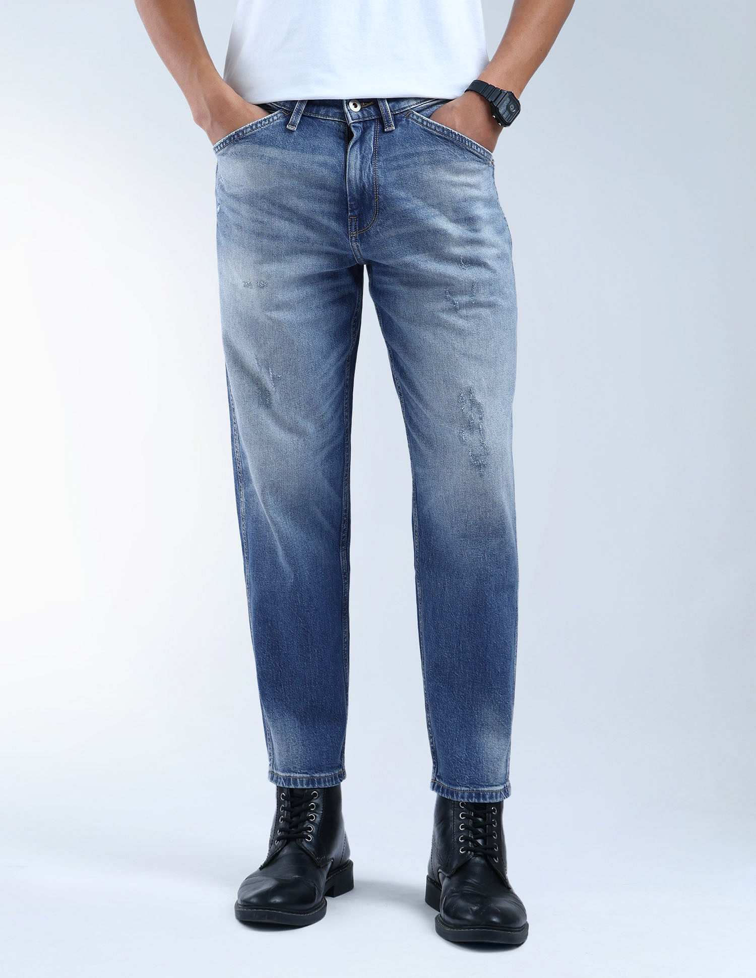 Flying Machine K-Crop Fit Lightly Distressed Jeans