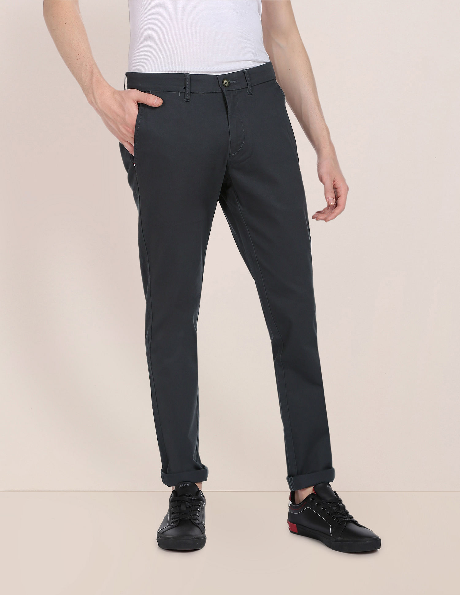 Buy U.S. Polo Assn. Solid Cotton Lycra Trousers - NNNOW.com