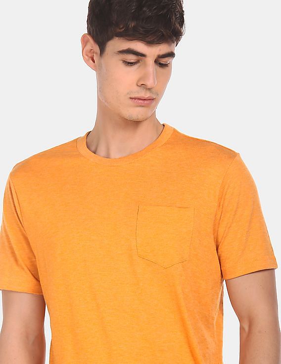 Aeropostale Men Orange Chest Pocket Heathered T-Shirt
