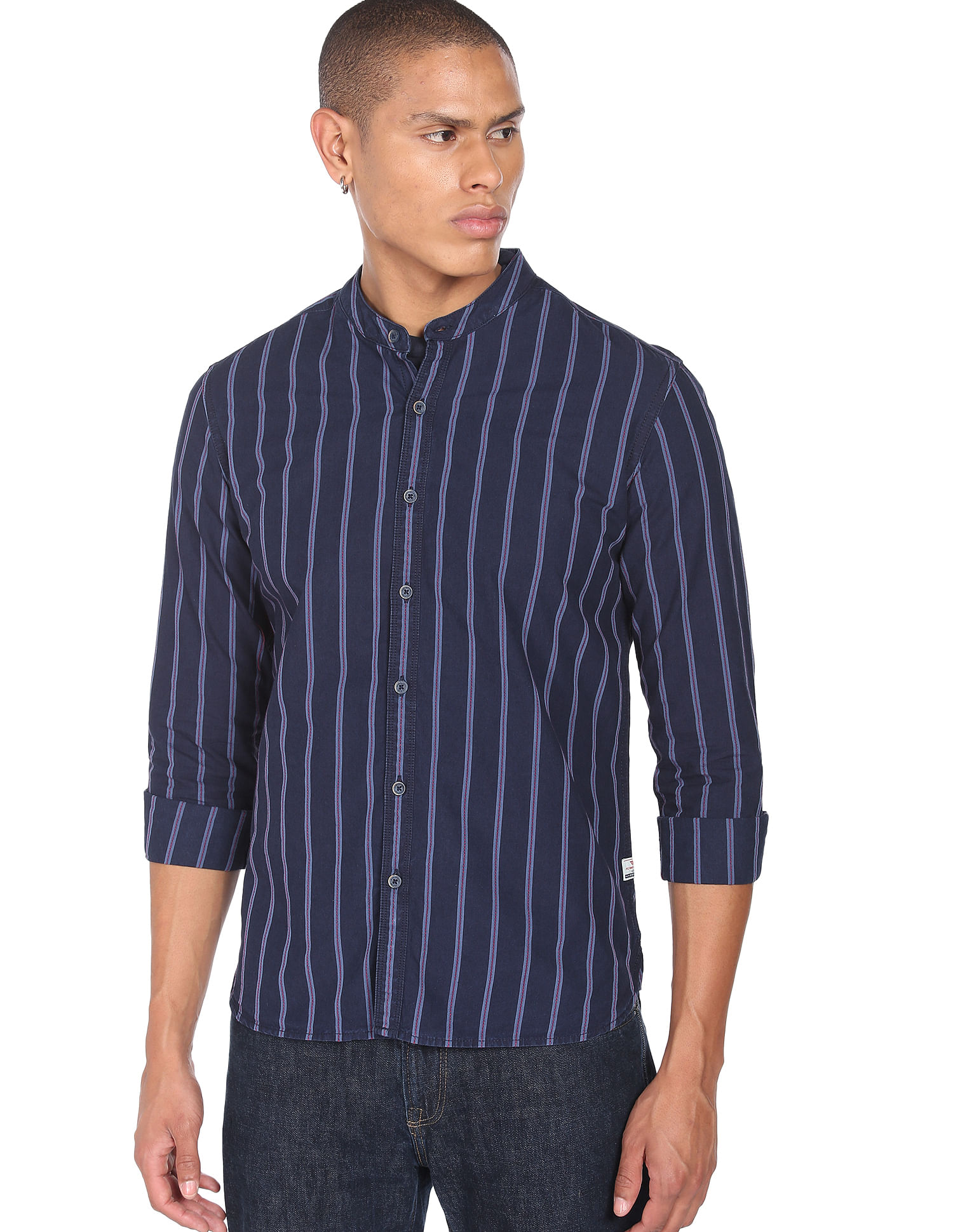 Buy Flying Machine Men Black And White Striped Casual Shirt - NNNOW.com