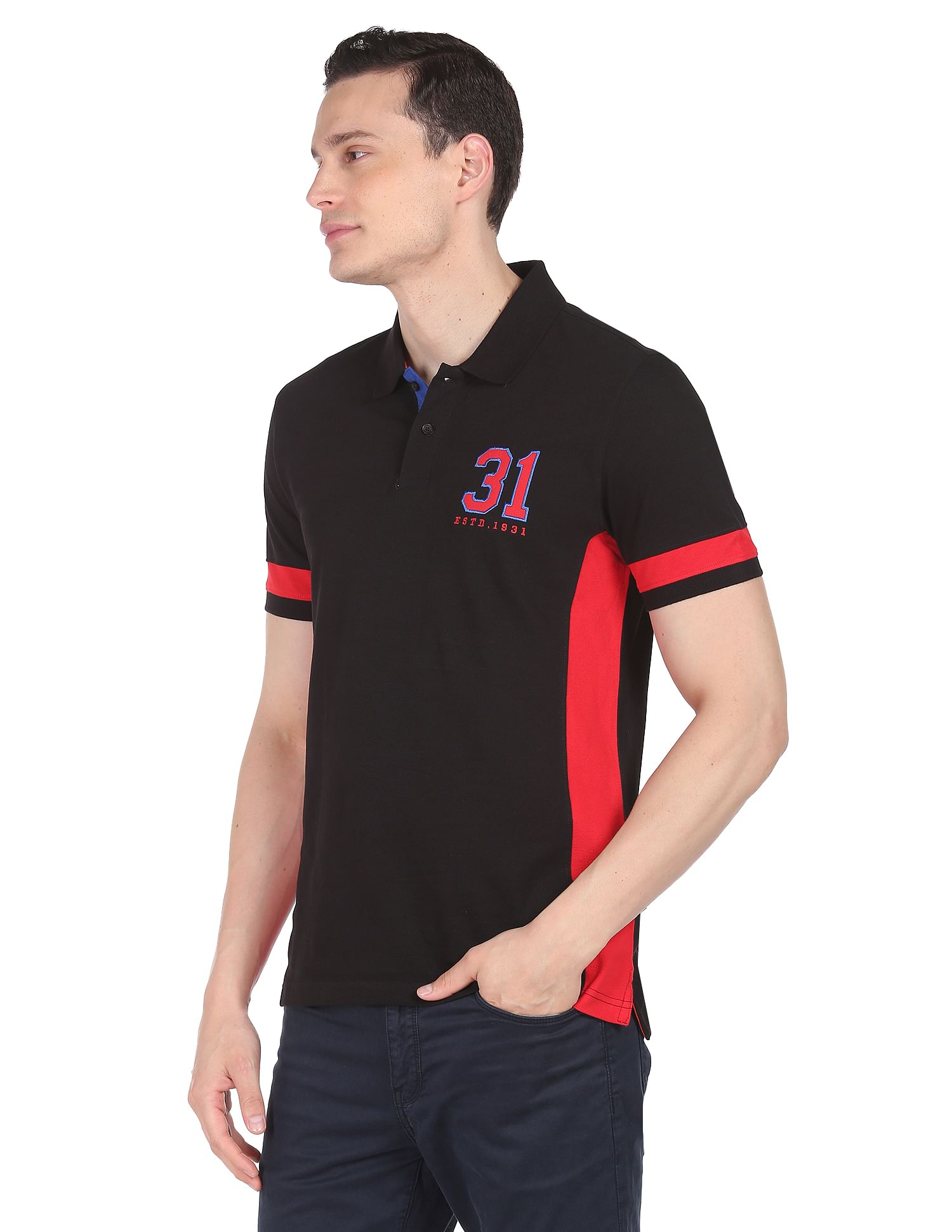 AD by Arvind Cotton Colour Block Polo Shirt