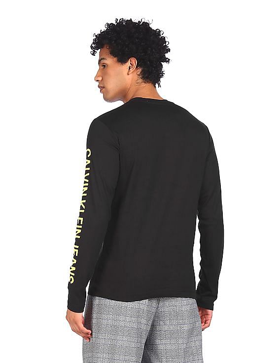 Buy Calvin Klein Men Black Long Sleeve Brand Print T-Shirt - NNNOW.com