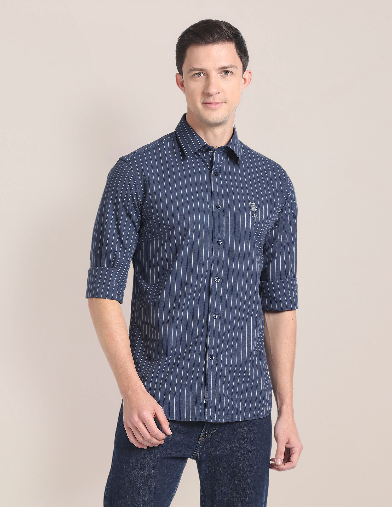 U.S. Polo Assn. Cotton Melange Vertical Stripe Shirt