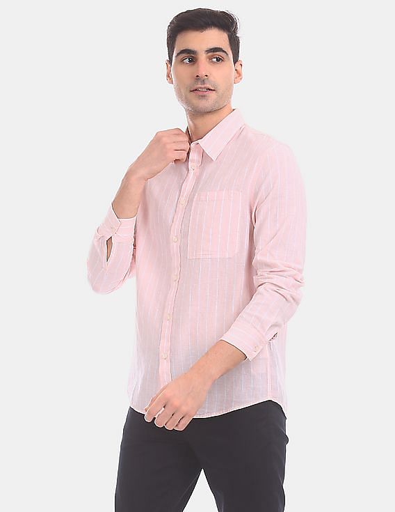 Calvin Klein Men Pink Striped Regular Fit Cotton Shirt