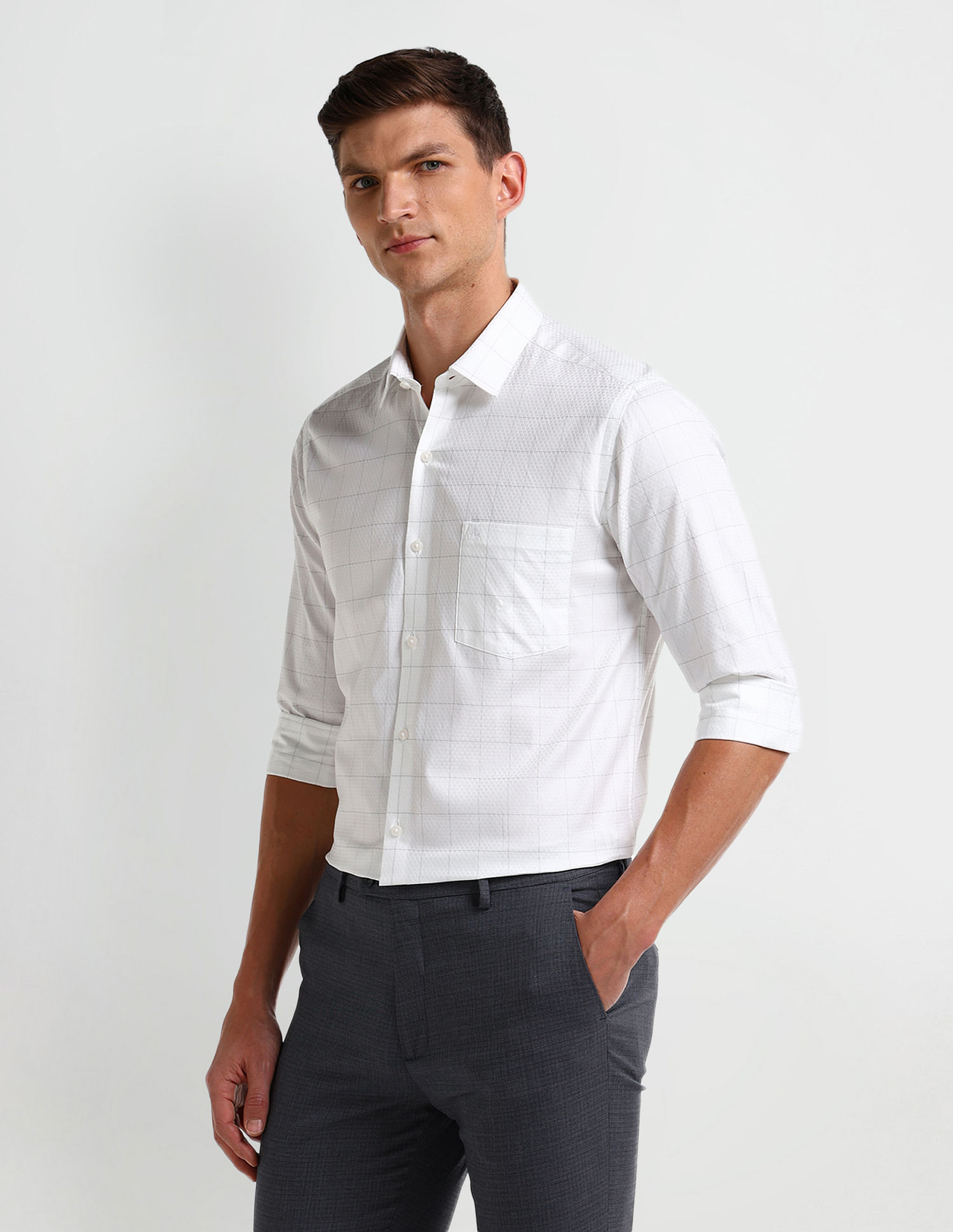 Arrow Manhattan Slim Windowpane Checked Shirt