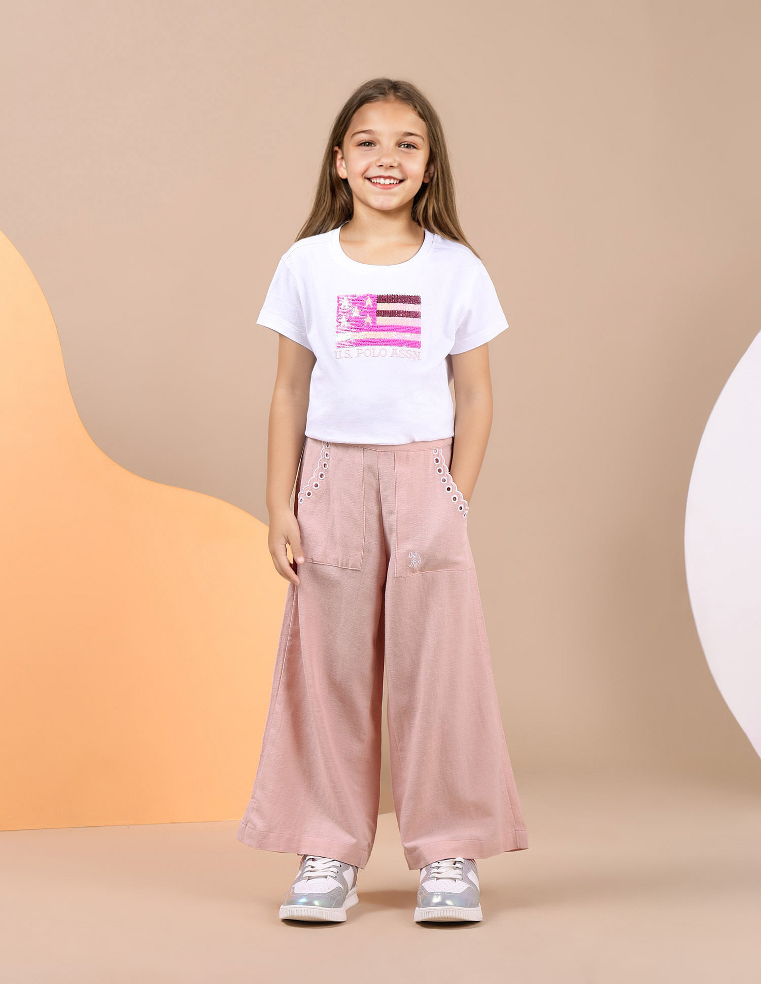 U.S. Polo Assn. Kids Girls Pure Cotton Wide Leg Trousers