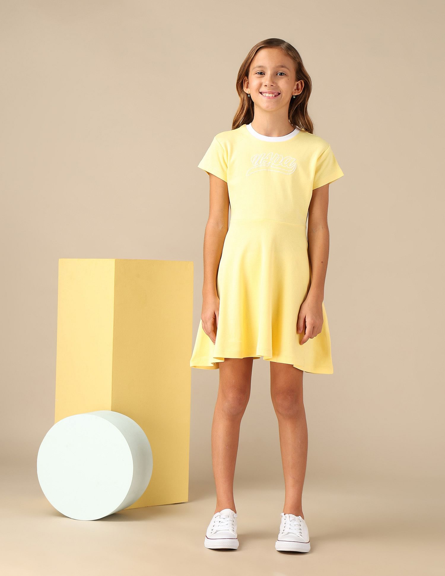 U.S. Polo Assn. Kids Girls Brand Printed Fit And Flare Dress
