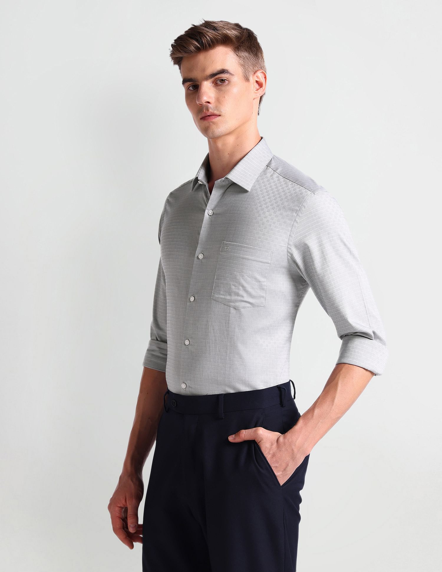 Arrow Horizontal Stripe Herringbone Shirt