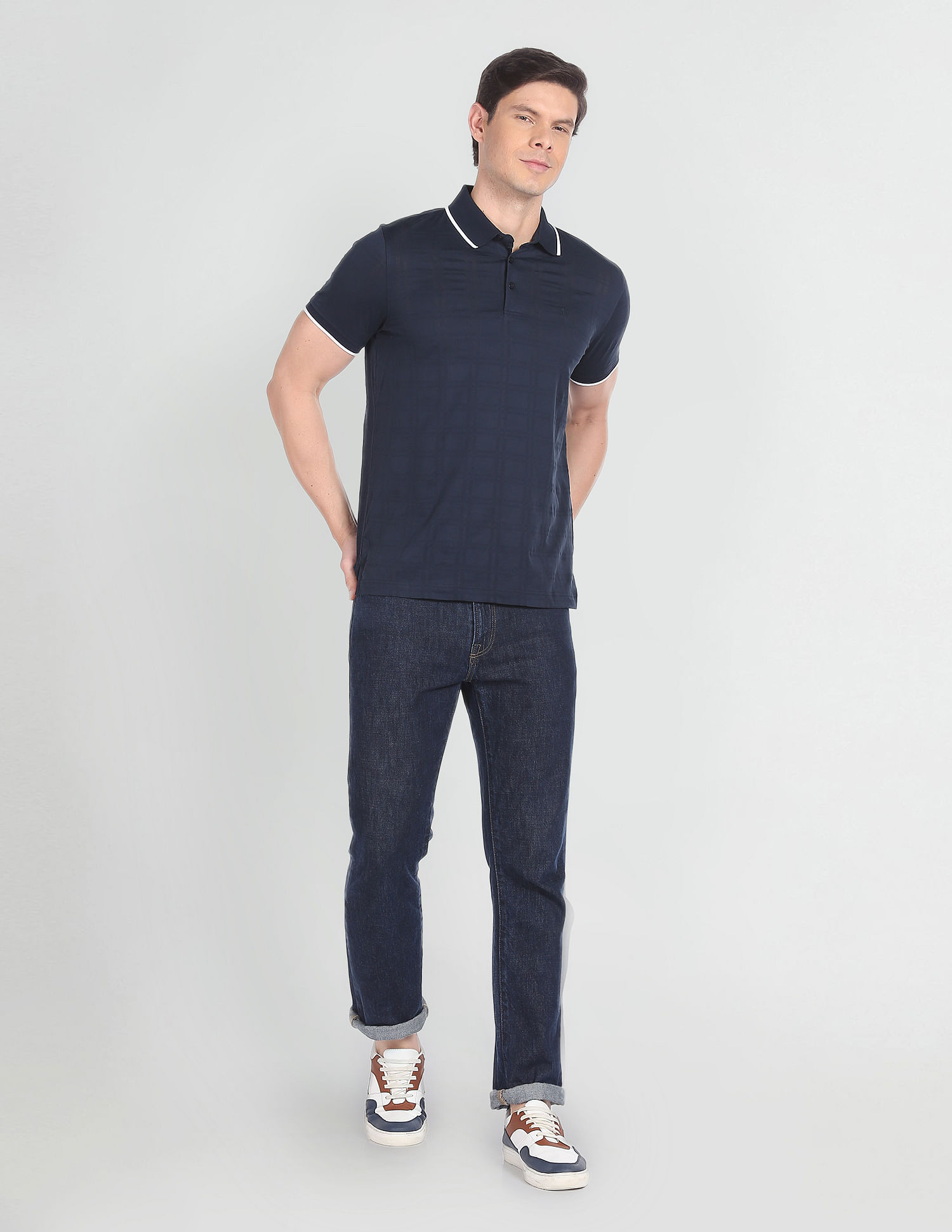 Arrow Cotton Windowpane Check Polo Shirt