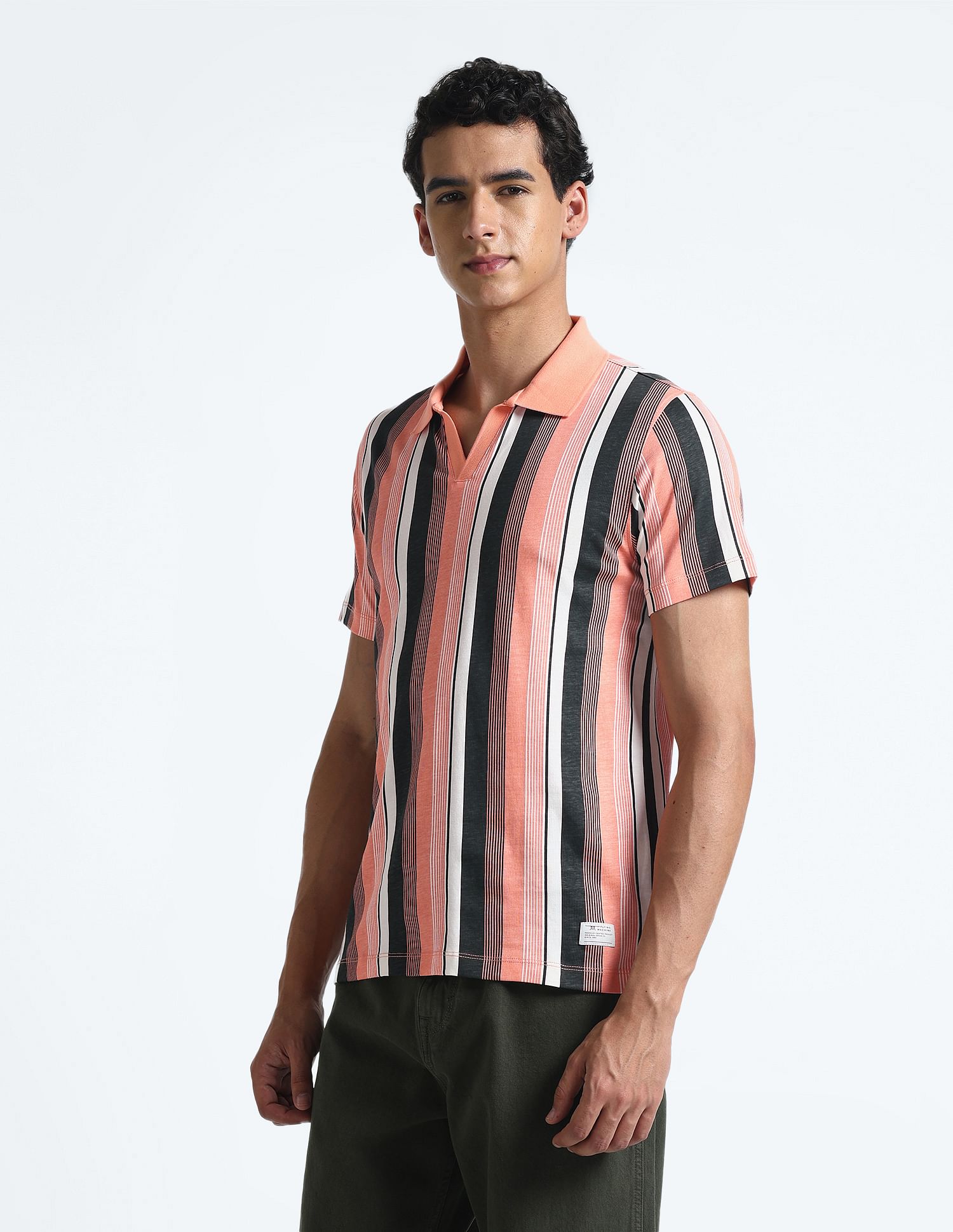 Flying Machine Vertical Stripe Cotton Polo Shirt