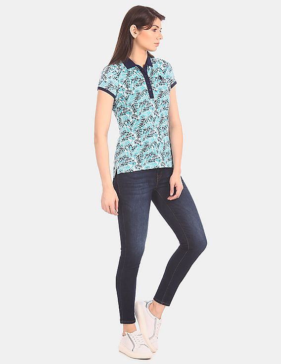 U.S. Polo Assn. Women All Over Print Pique Polo Shirt